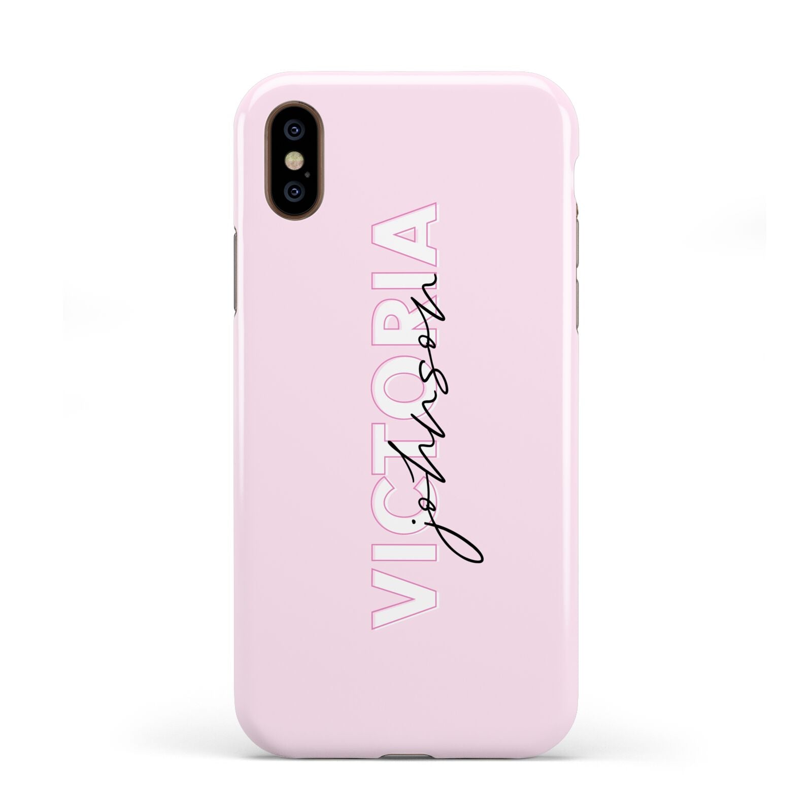 Personalised Pink Outline Name Apple iPhone XS 3D Tough