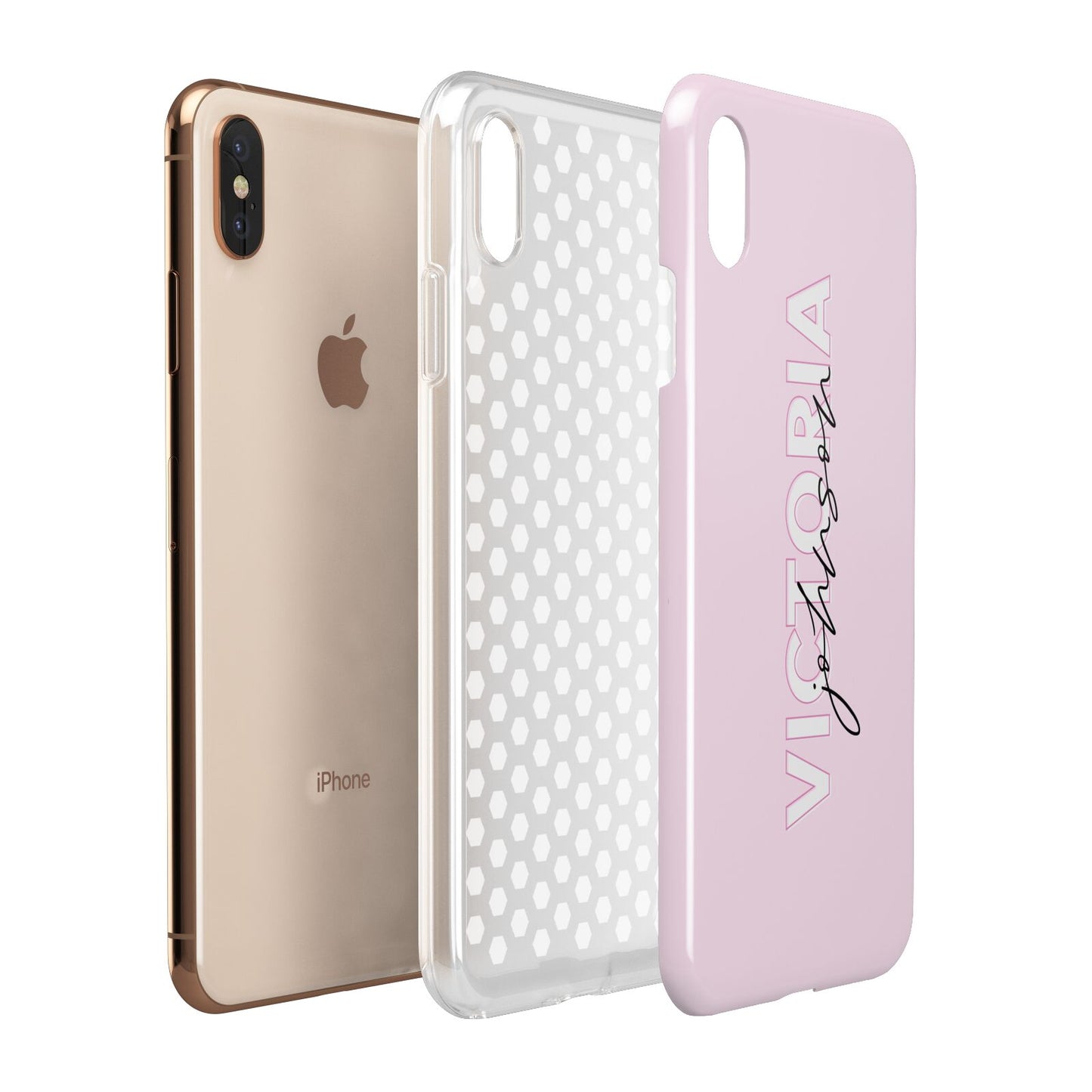 Personalised Pink Outline Name Apple iPhone Xs Max 3D Tough Case Expanded View