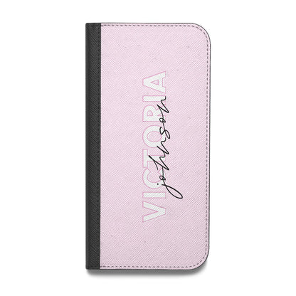 Personalised Pink Outline Name Vegan Leather Flip iPhone Case