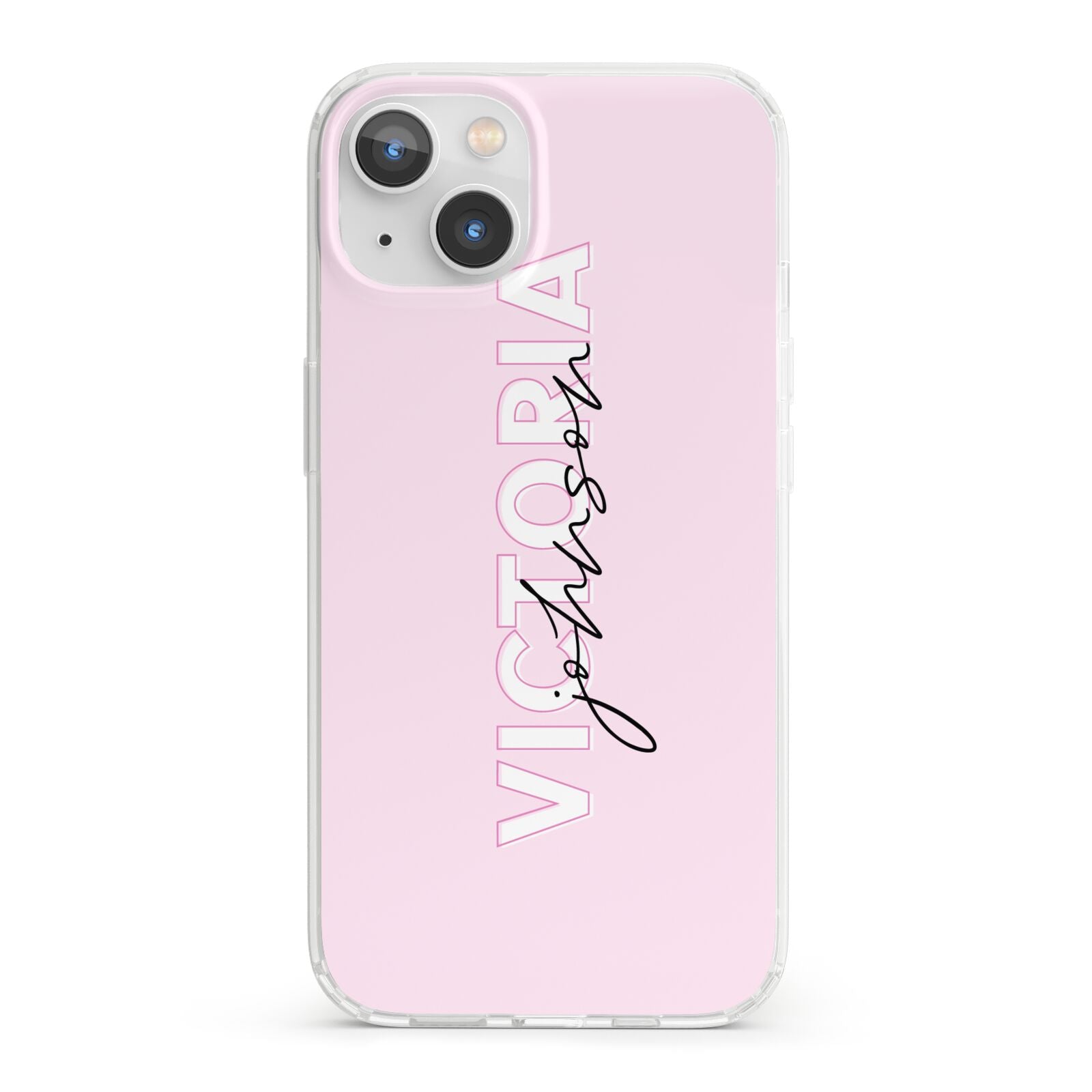 Personalised Pink Outline Name iPhone 13 Clear Bumper Case