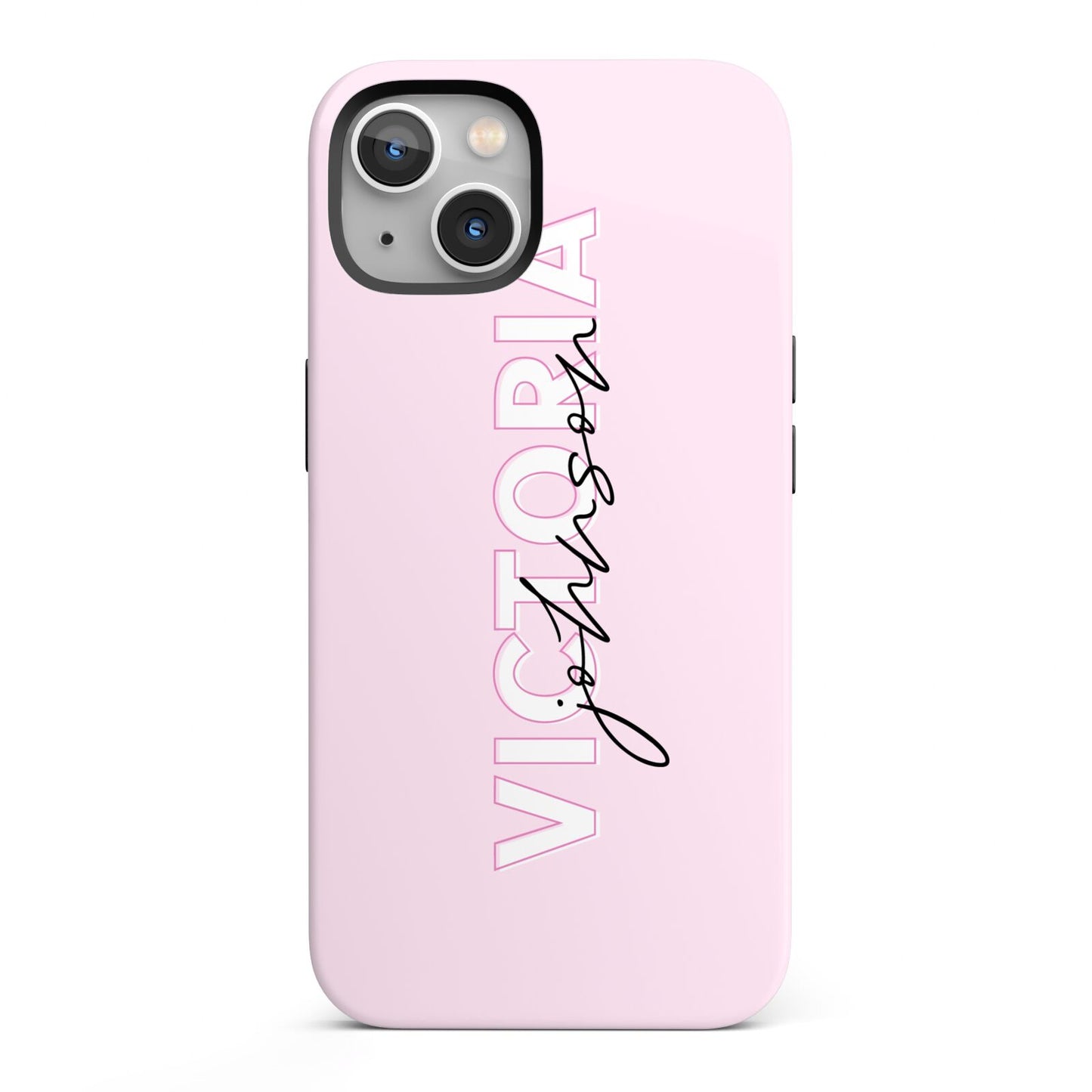 Personalised Pink Outline Name iPhone 13 Full Wrap 3D Tough Case