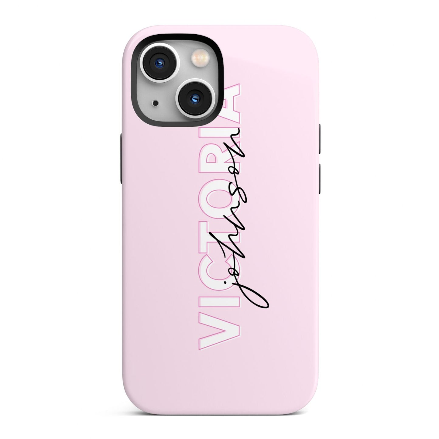 Personalised Pink Outline Name iPhone 13 Mini Full Wrap 3D Tough Case