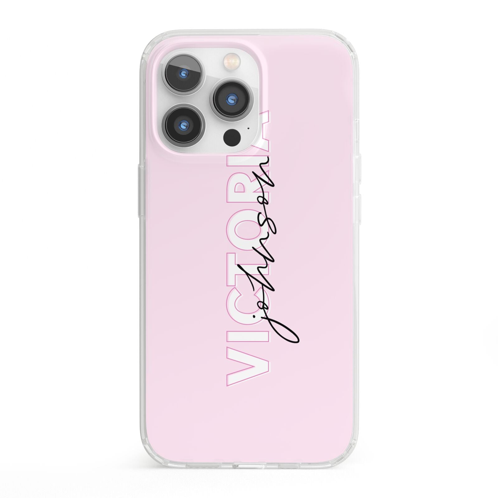 Personalised Pink Outline Name iPhone 13 Pro Clear Bumper Case