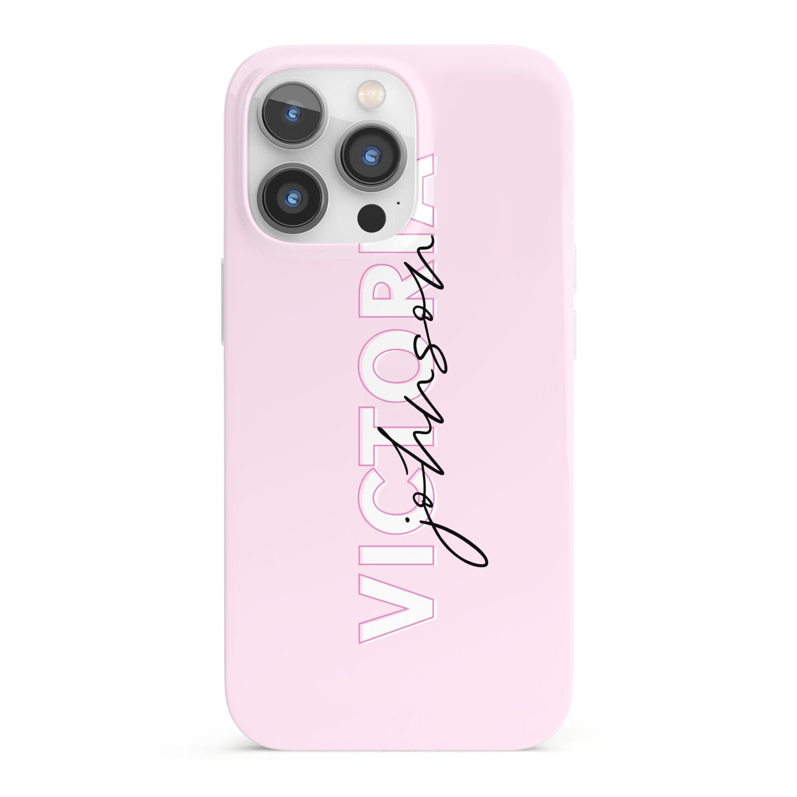 Personalised Pink Outline Name iPhone 13 Pro Full Wrap 3D Snap Case