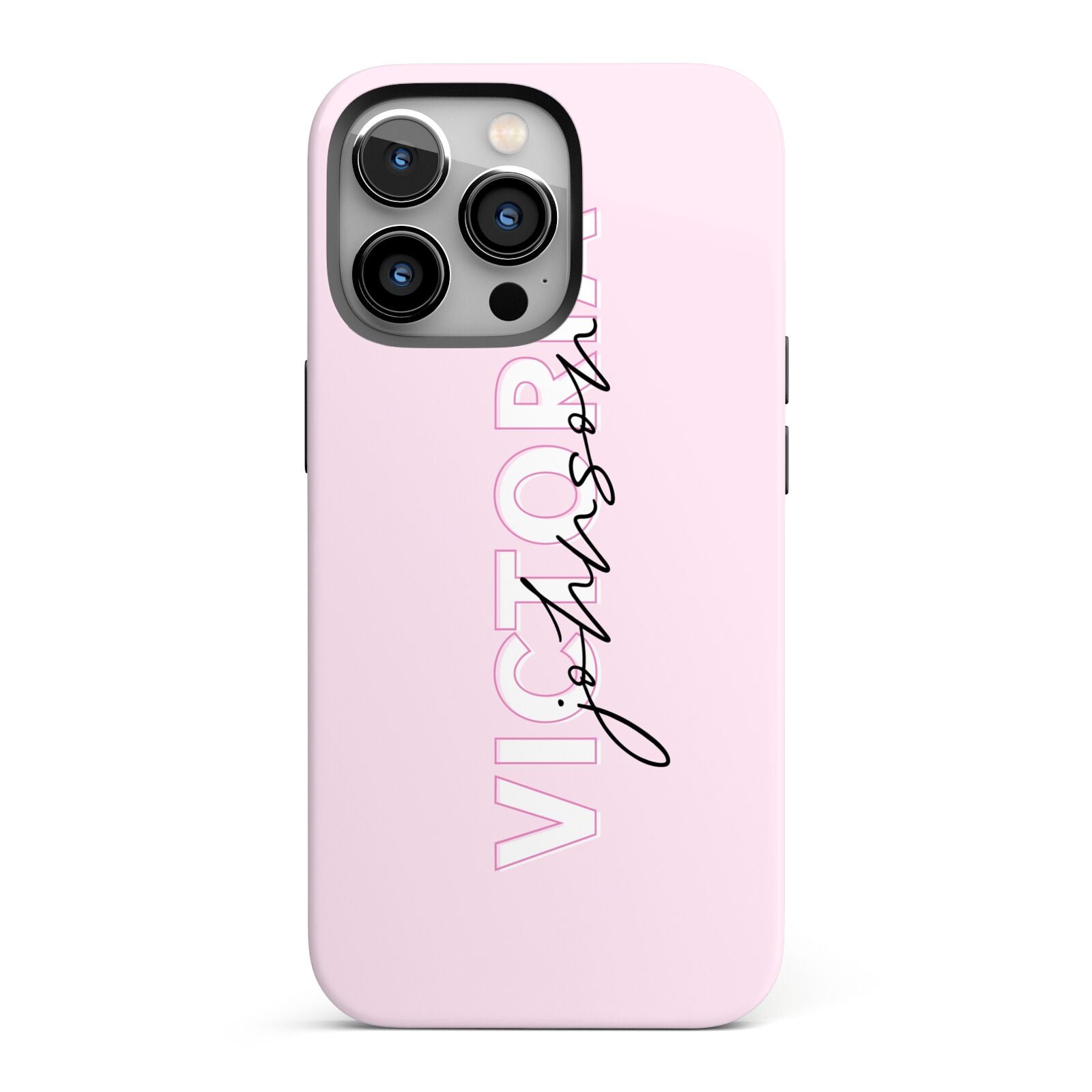 Personalised Pink Outline Name iPhone 13 Pro Full Wrap 3D Tough Case