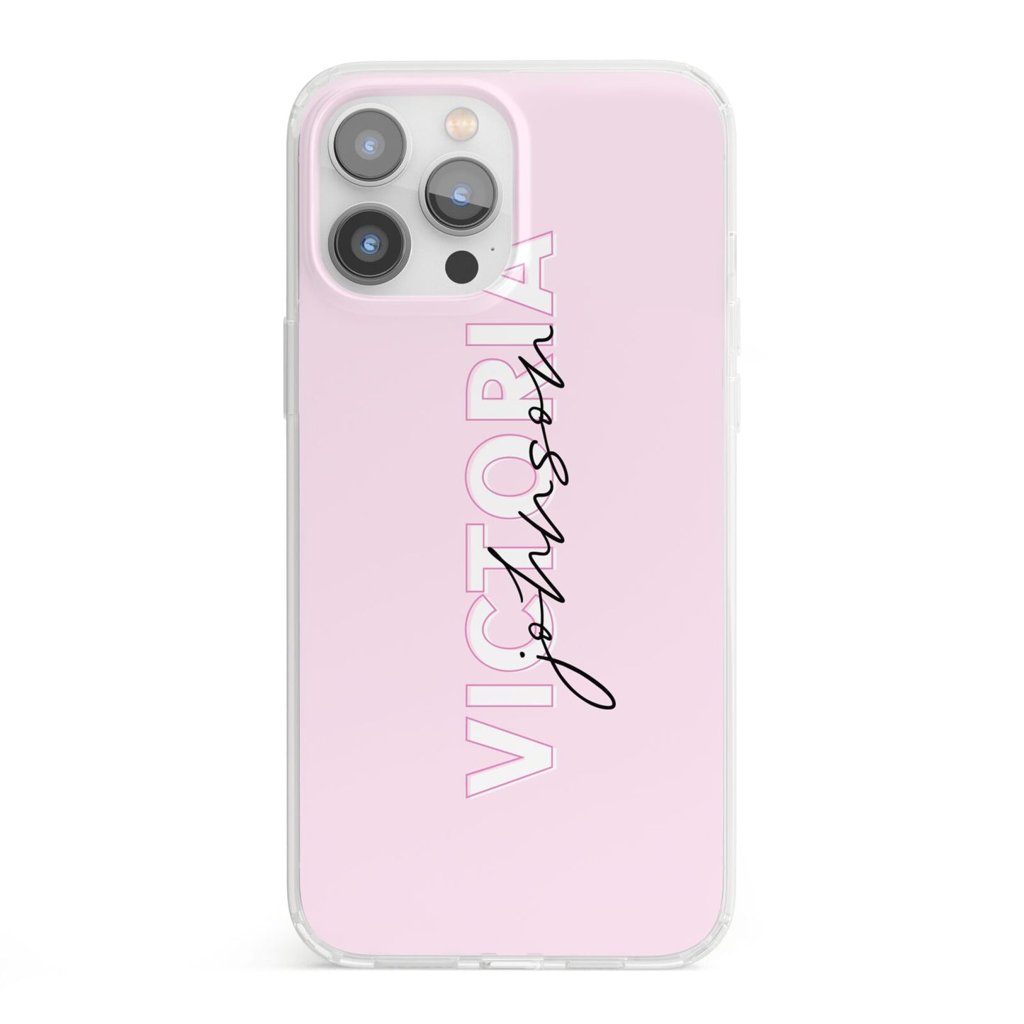 Personalised Pink Outline Name iPhone 13 Pro Max Clear Bumper Case