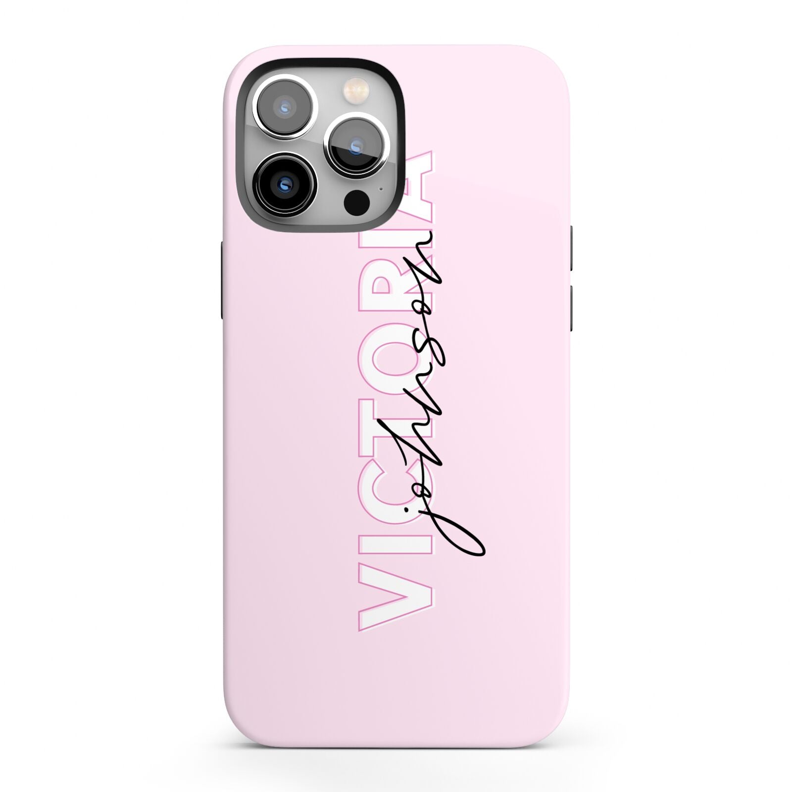 Personalised Pink Outline Name iPhone 13 Pro Max Full Wrap 3D Tough Case