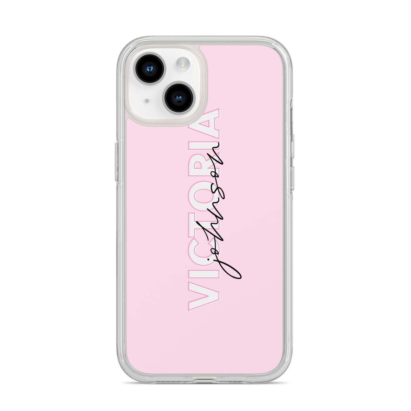 Personalised Pink Outline Name iPhone 14 Clear Tough Case Starlight