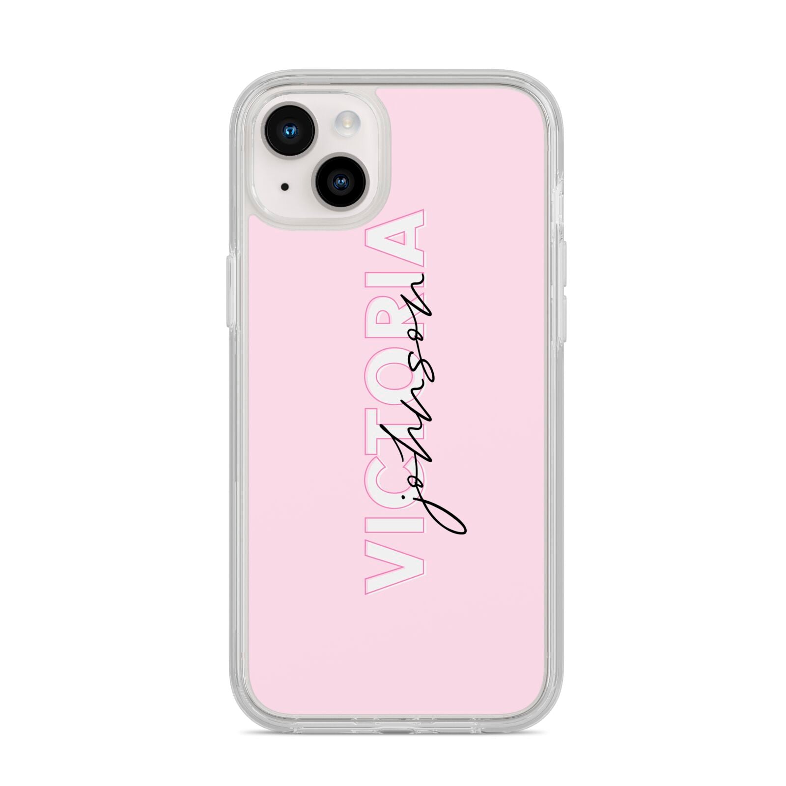 Personalised Pink Outline Name iPhone 14 Plus Clear Tough Case Starlight