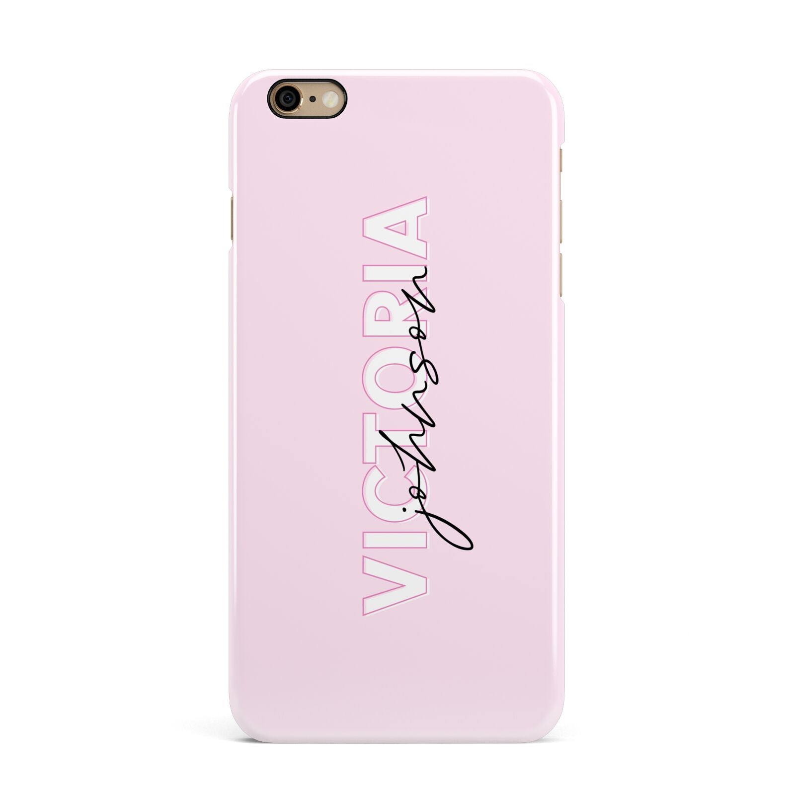 Personalised Pink Outline Name iPhone 6 Plus 3D Snap Case on Gold Phone