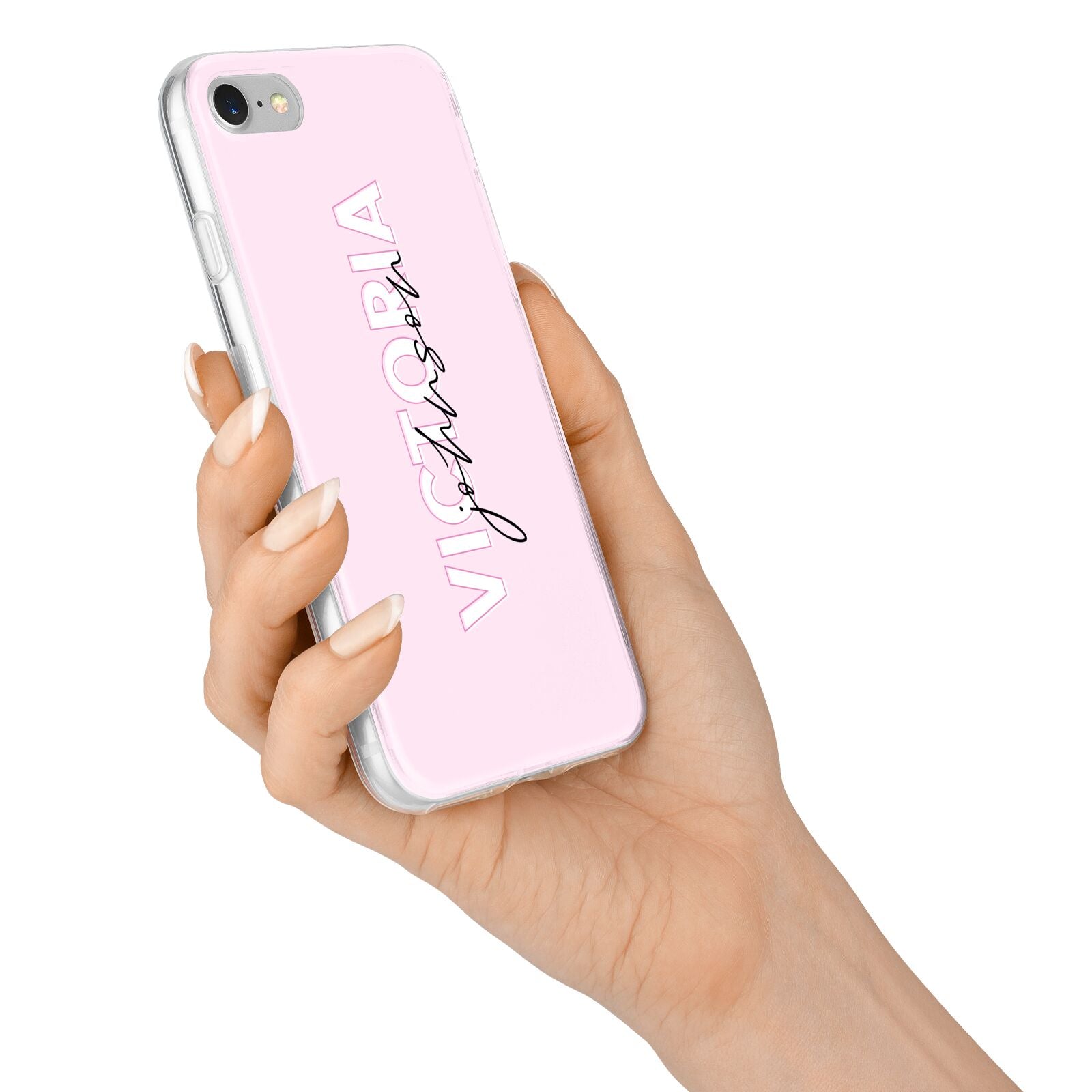 Personalised Pink Outline Name iPhone 7 Bumper Case on Silver iPhone Alternative Image