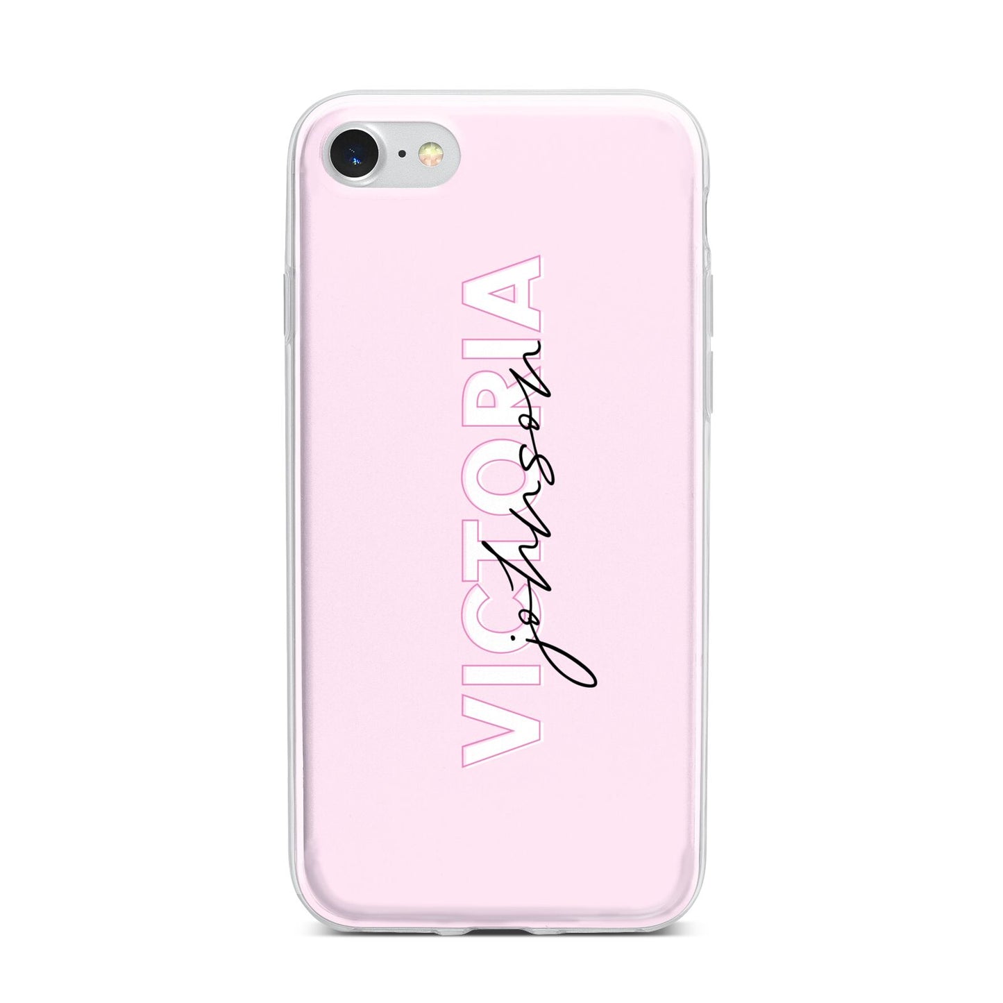 Personalised Pink Outline Name iPhone 7 Bumper Case on Silver iPhone