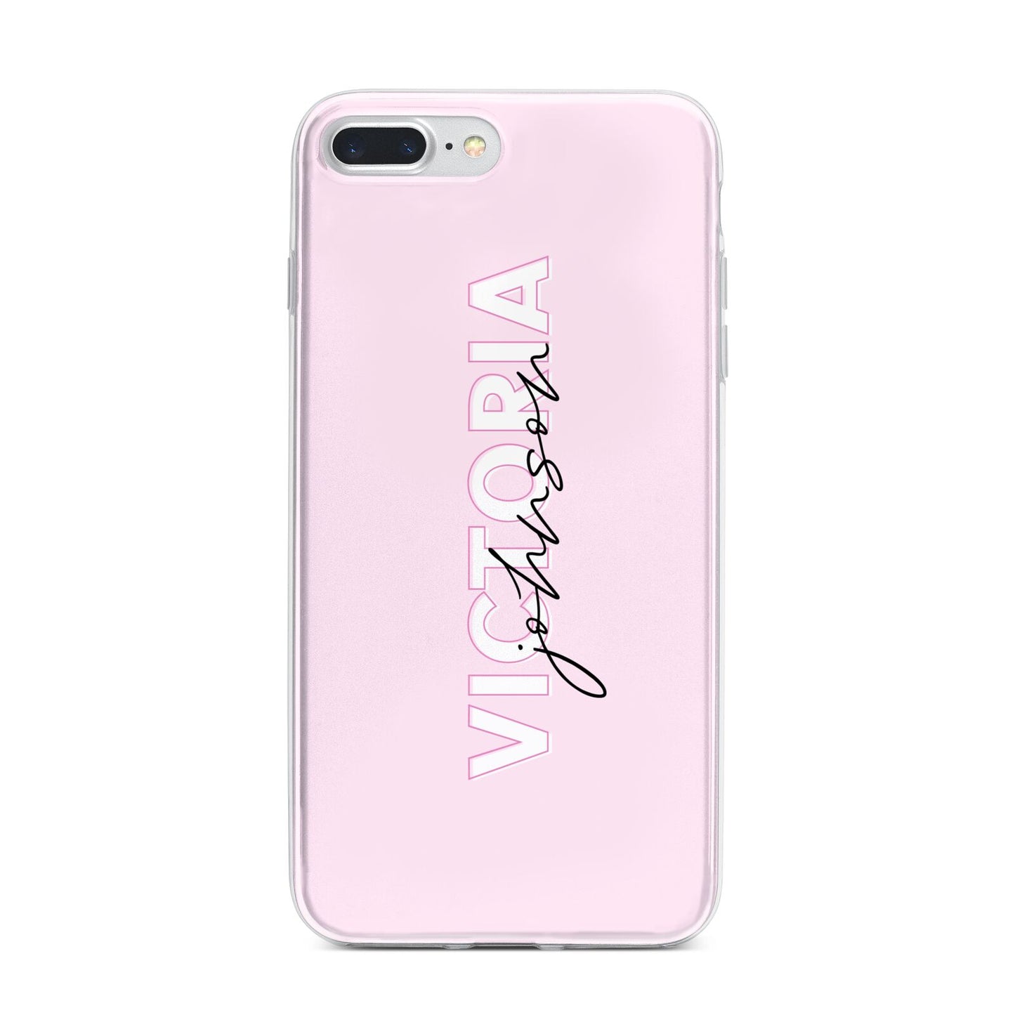 Personalised Pink Outline Name iPhone 7 Plus Bumper Case on Silver iPhone