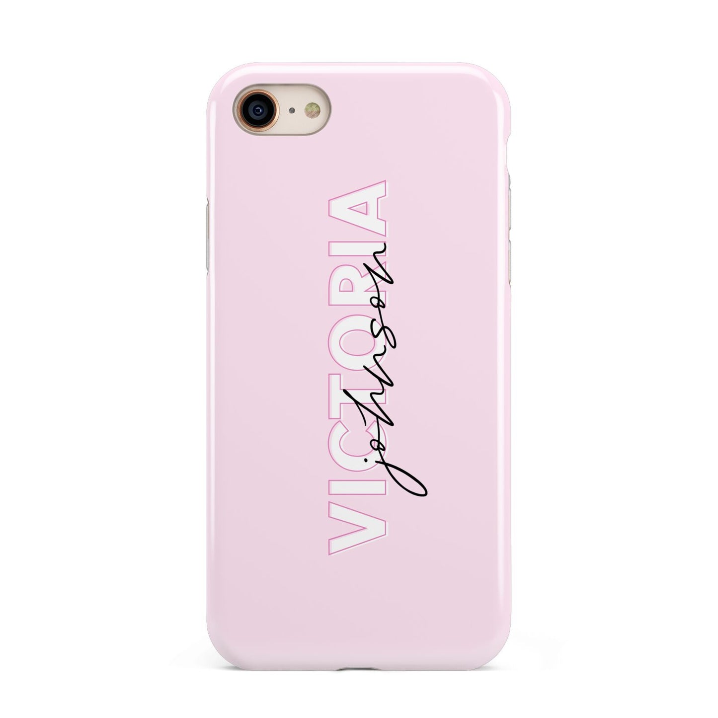 Personalised Pink Outline Name iPhone 8 3D Tough Case on Gold Phone