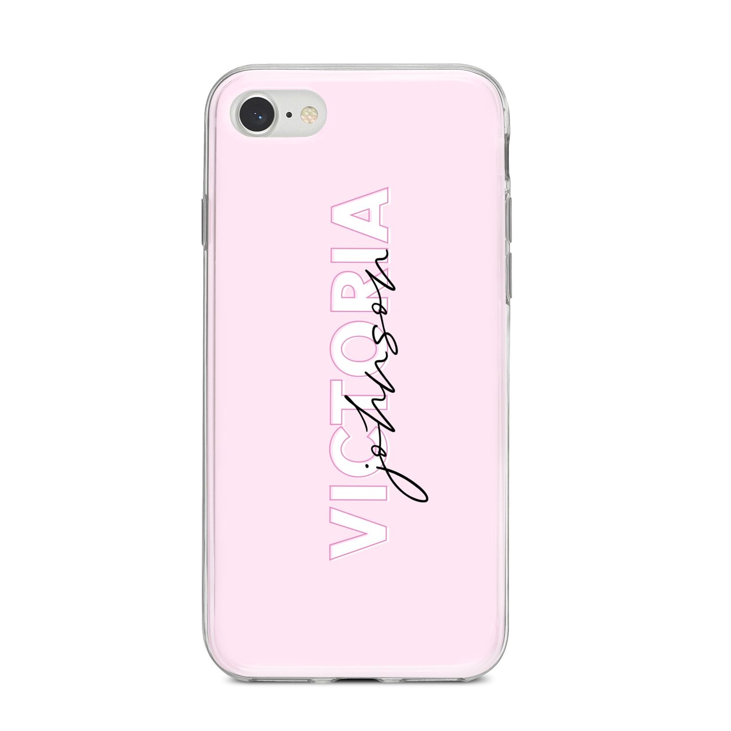 Personalised Pink Outline Name iPhone 8 Bumper Case on Silver iPhone