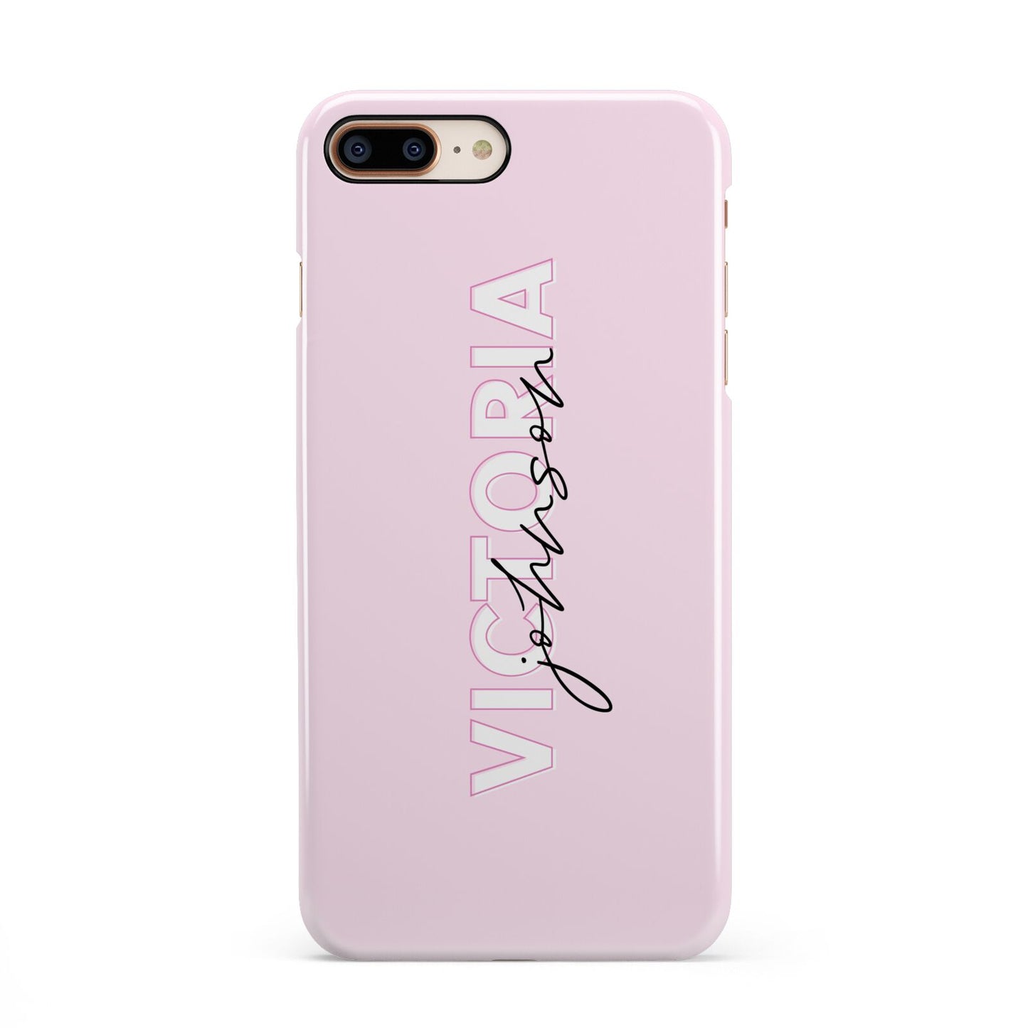 Personalised Pink Outline Name iPhone 8 Plus 3D Snap Case on Gold Phone