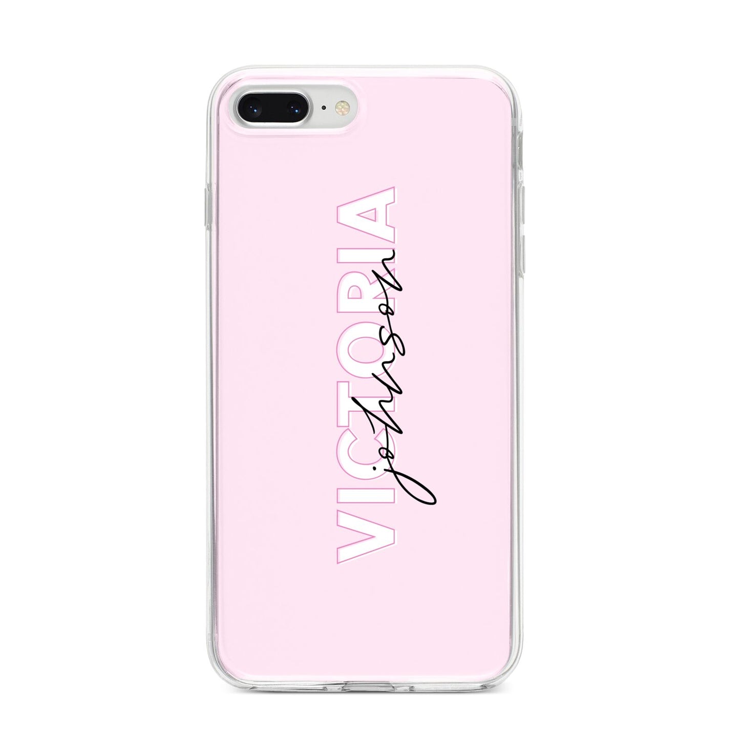 Personalised Pink Outline Name iPhone 8 Plus Bumper Case on Silver iPhone