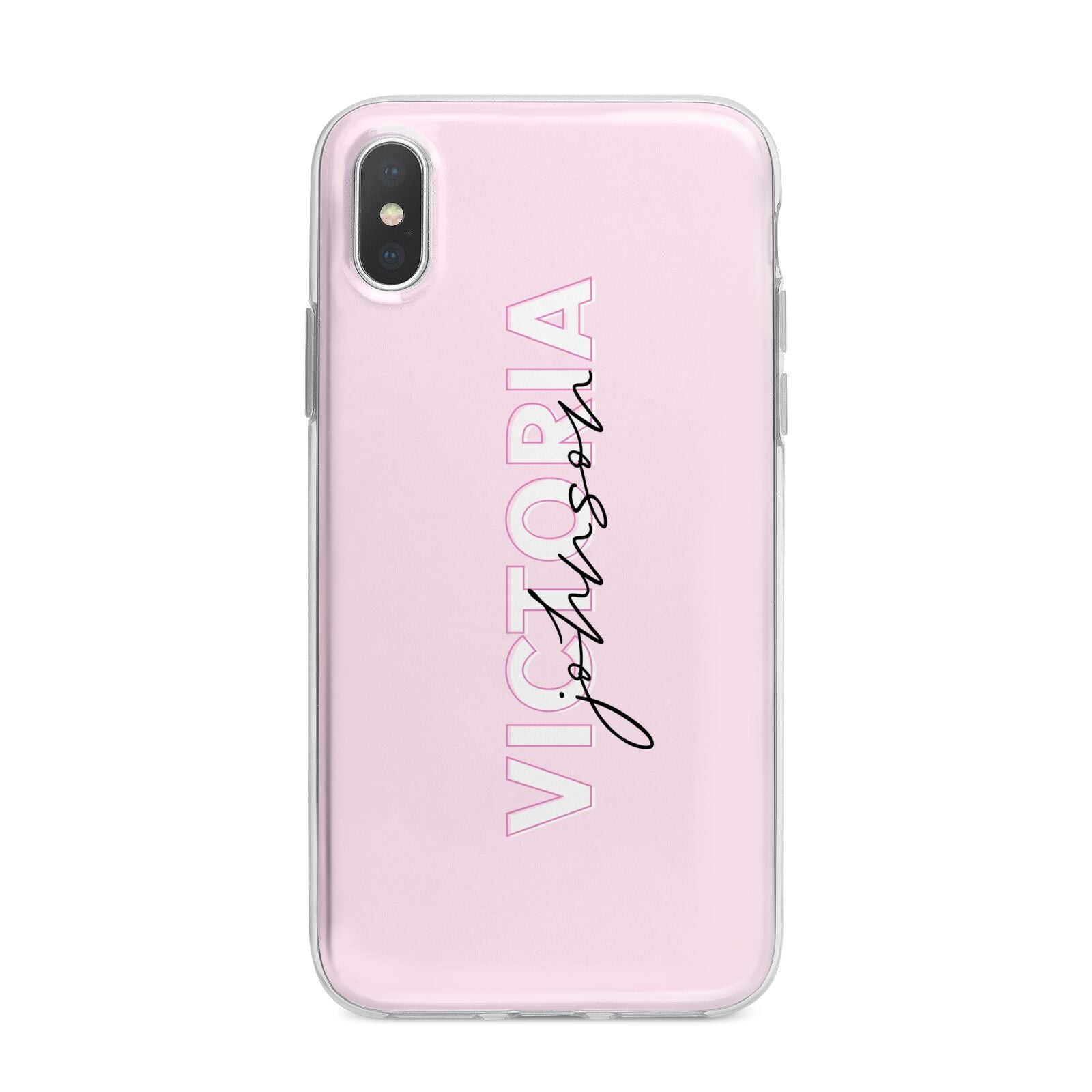 Personalised Pink Outline Name iPhone X Bumper Case on Silver iPhone Alternative Image 1