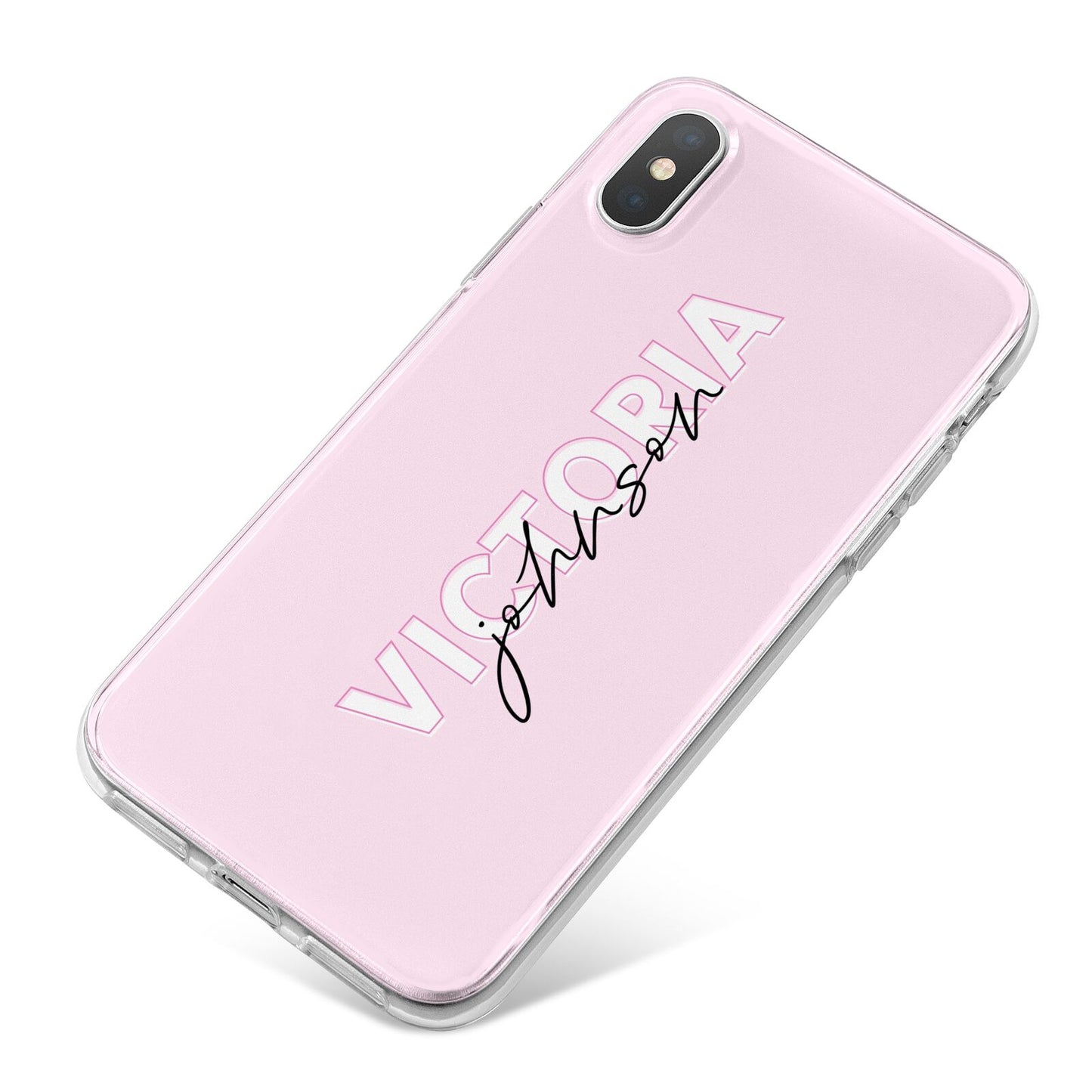 Personalised Pink Outline Name iPhone X Bumper Case on Silver iPhone