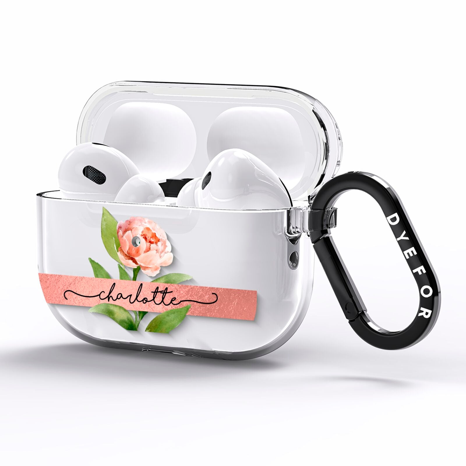 Personalised Pink Peony AirPods Pro Clear Case Side Image