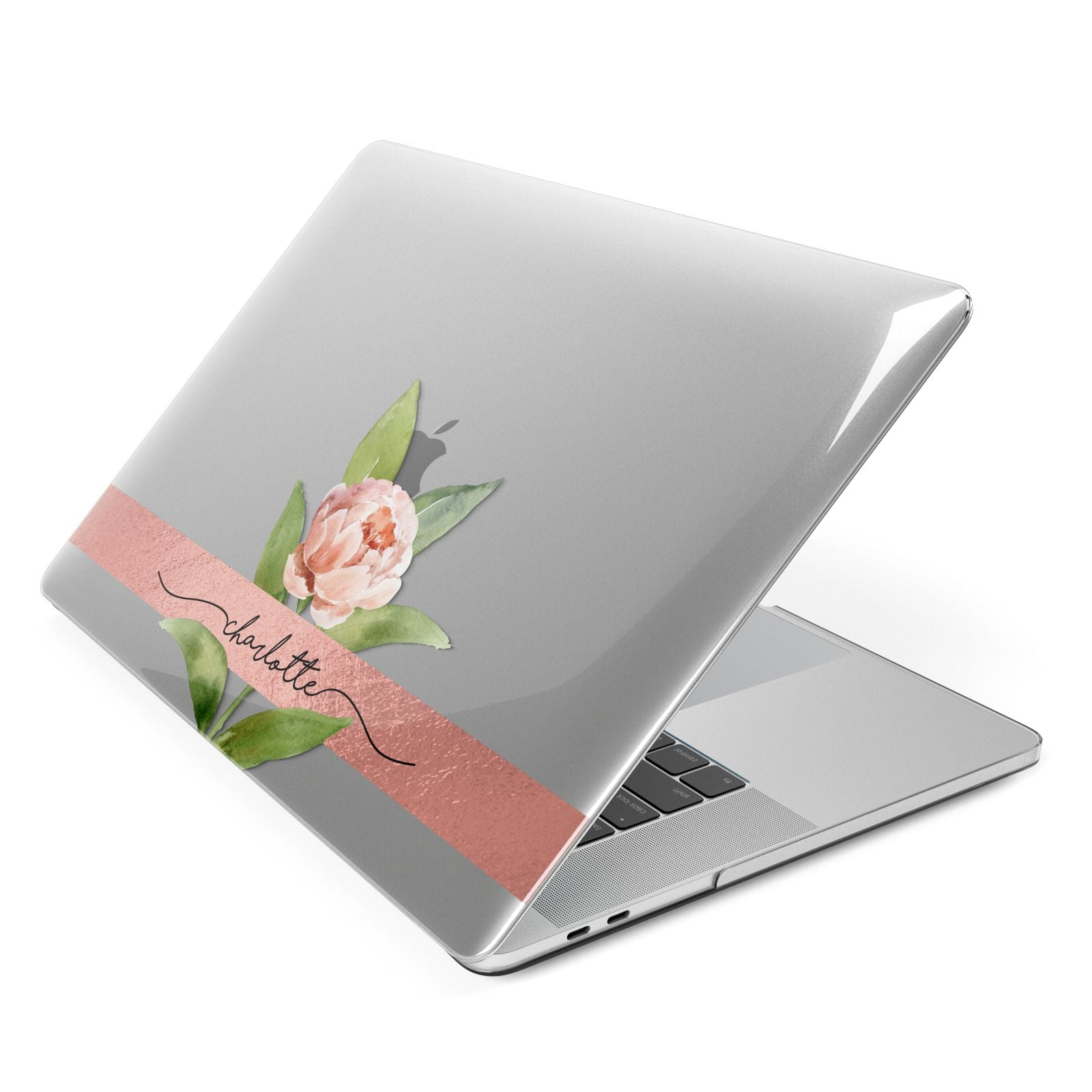 Personalised Pink Peony Apple MacBook Case Side View