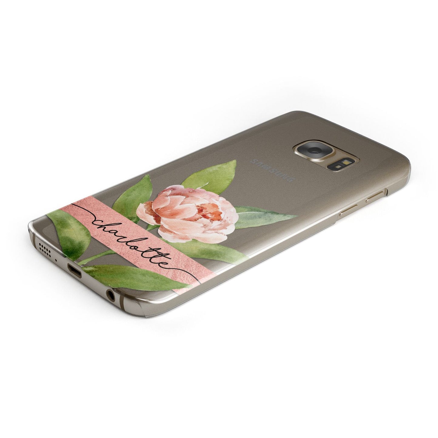 Personalised Pink Peony Protective Samsung Galaxy Case Angled Image