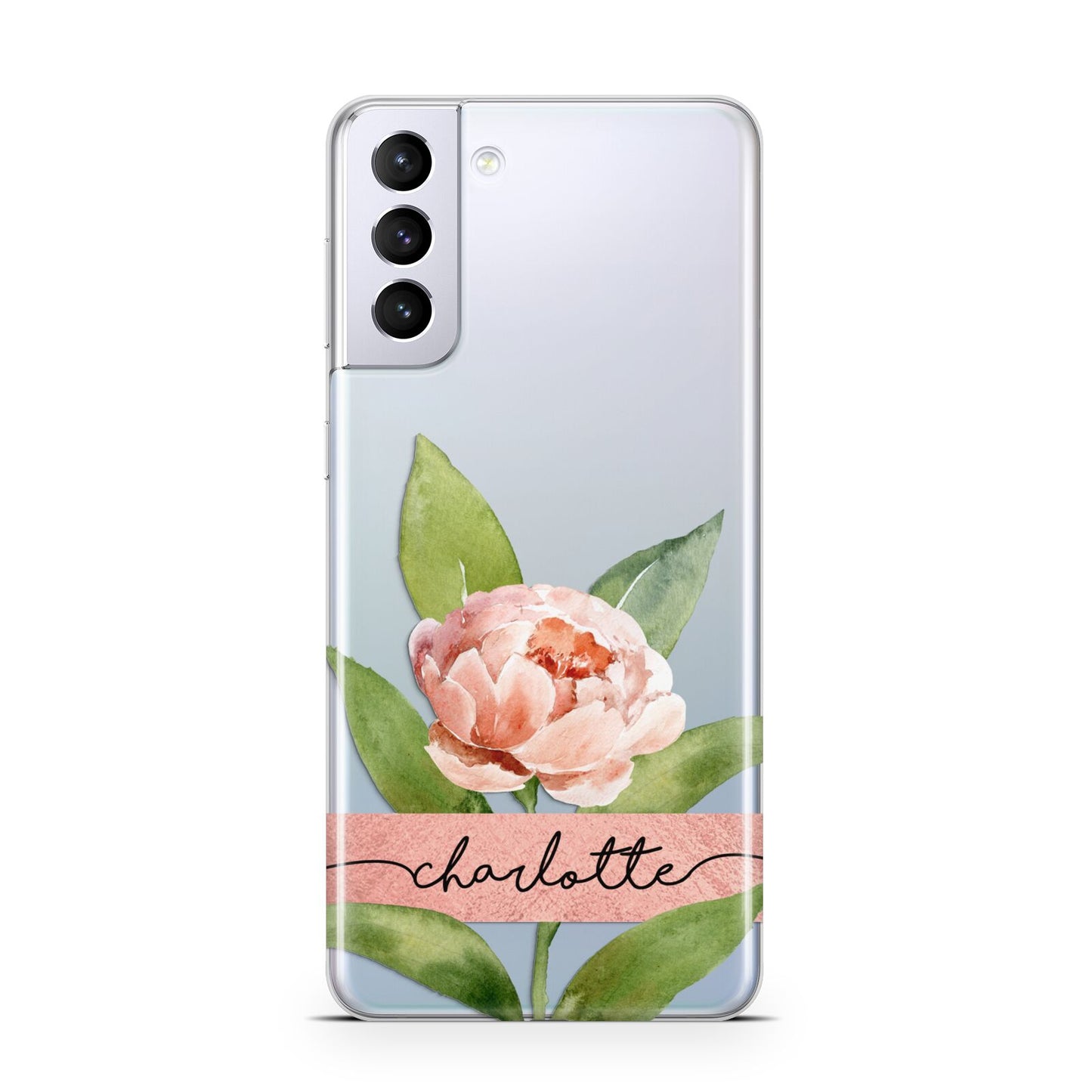 Personalised Pink Peony Samsung S21 Plus Case