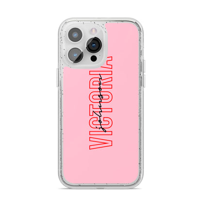 Personalised Pink Red Names iPhone 14 Pro Max Glitter Tough Case Silver