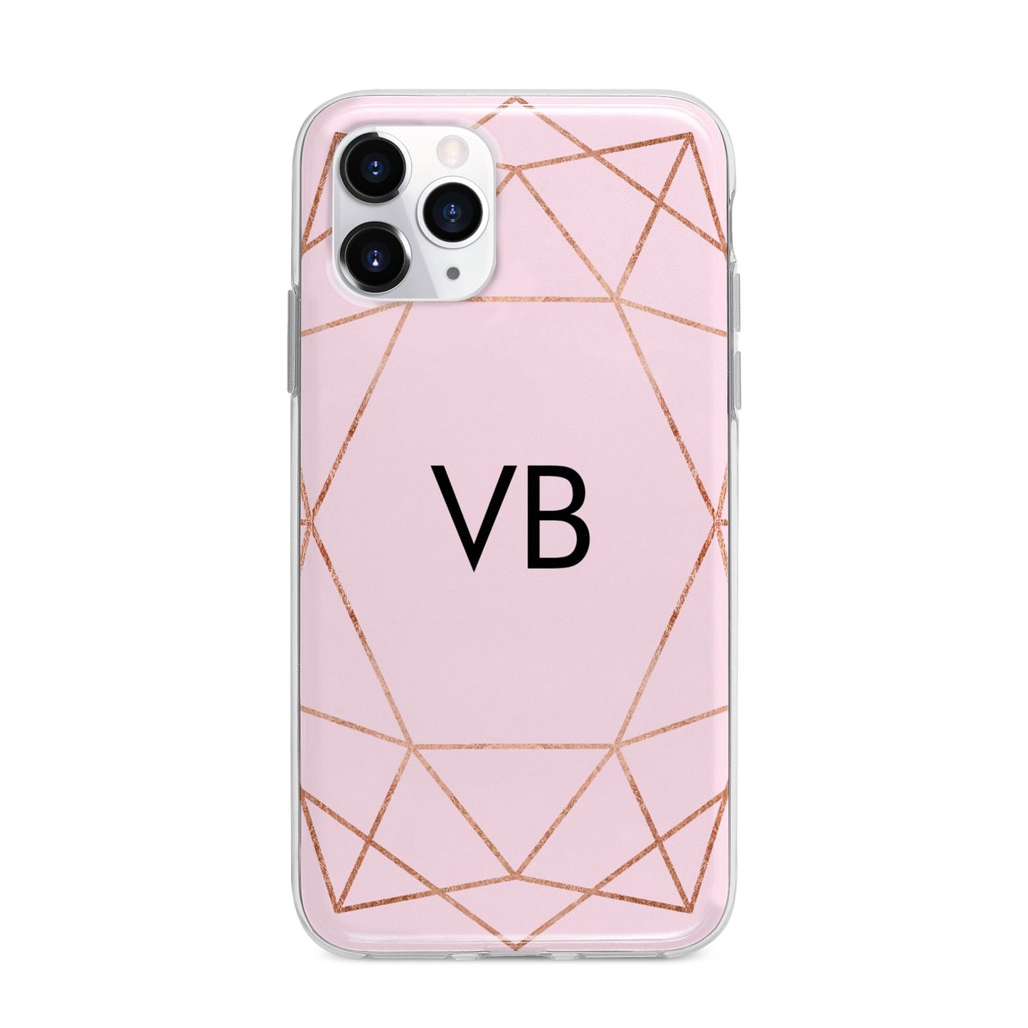 Personalised Pink Rose Gold Initials Geometric Apple iPhone 11 Pro in Silver with Bumper Case