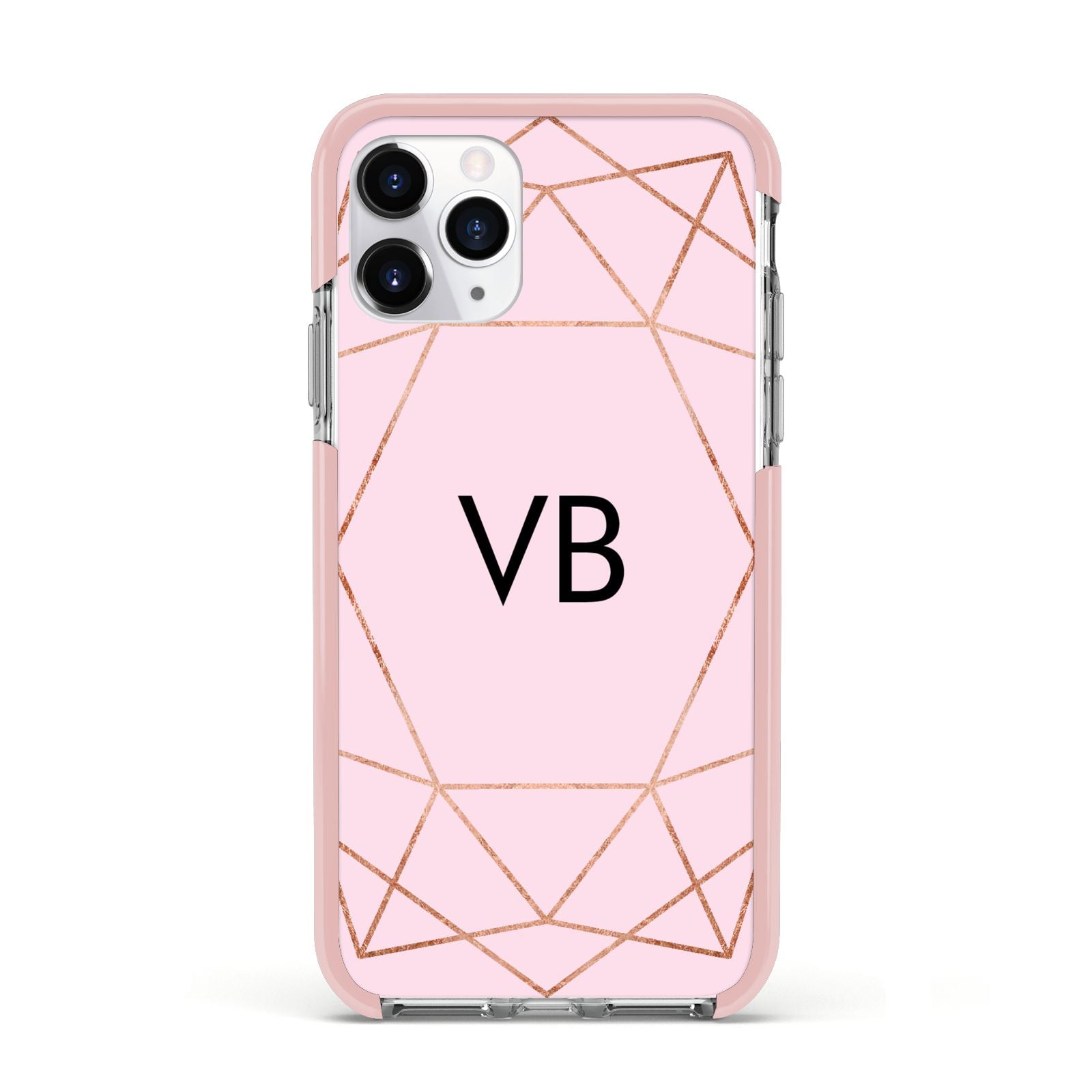 Personalised Pink Rose Gold Initials Geometric Apple iPhone 11 Pro in Silver with Pink Impact Case