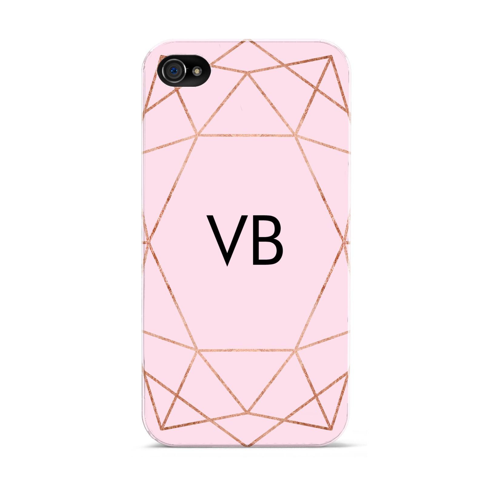 Personalised Pink Rose Gold Initials Geometric Apple iPhone 4s Case