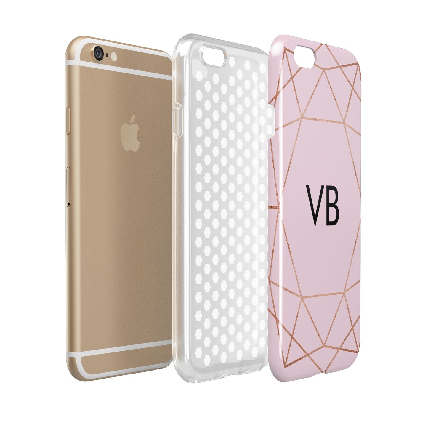 Personalised Pink Rose Gold Initials Geometric Apple iPhone 6 3D Tough Case Expanded view