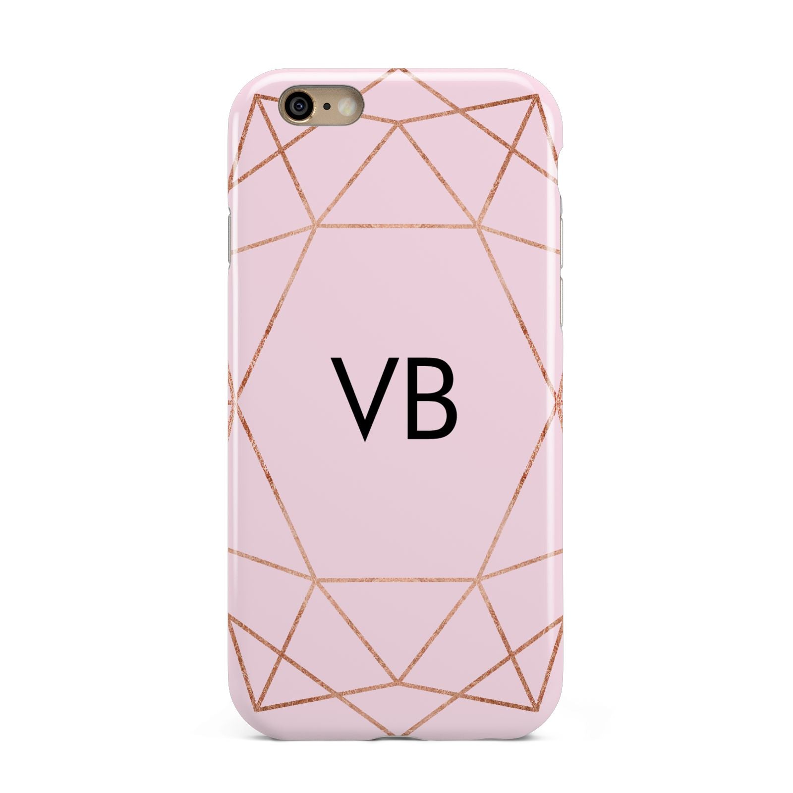 Personalised Pink Rose Gold Initials Geometric Apple iPhone 6 3D Tough Case