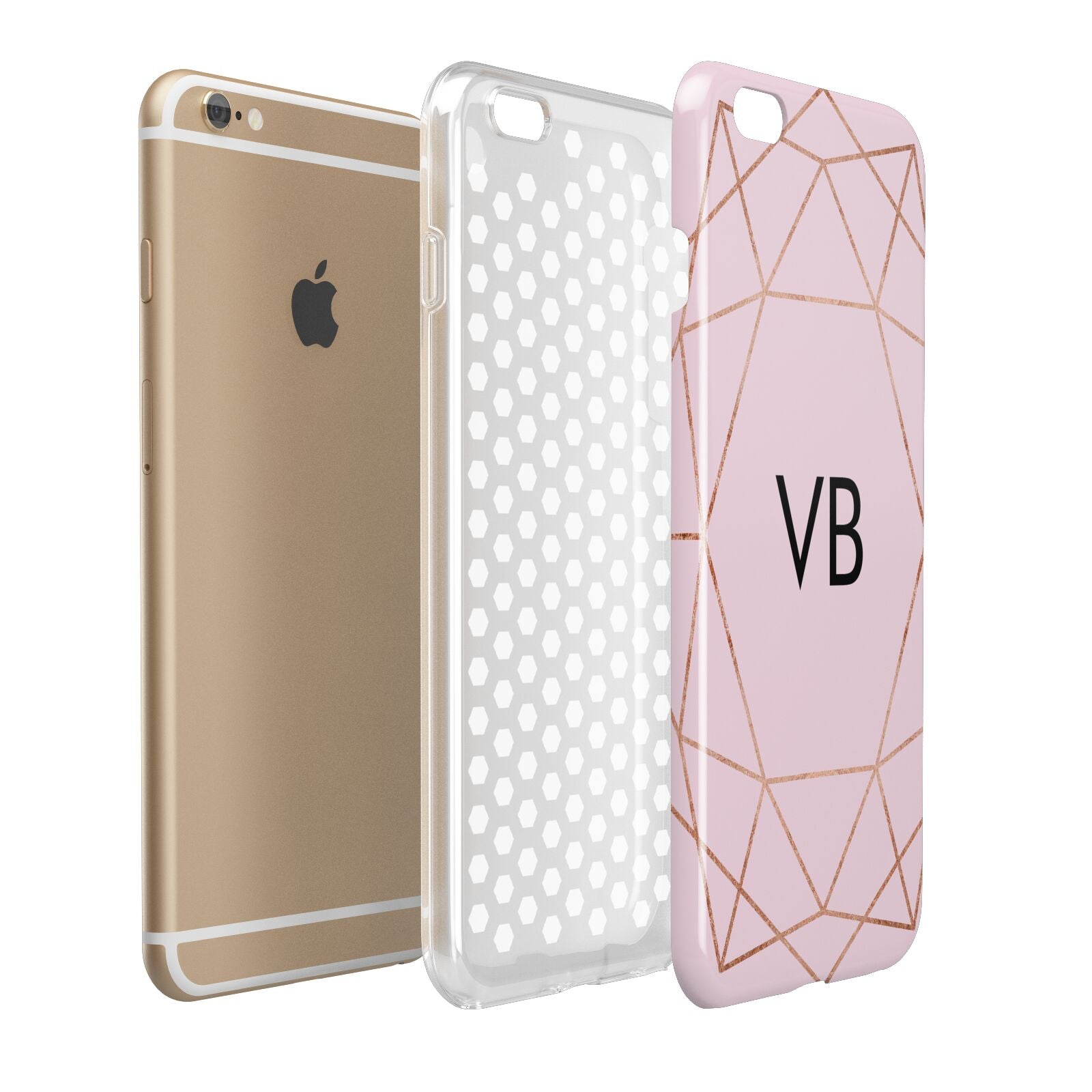 Personalised Pink Rose Gold Initials Geometric Apple iPhone 6 Plus 3D Tough Case Expand Detail Image