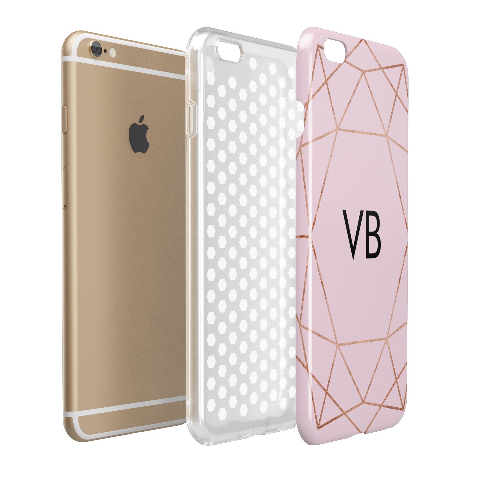 Personalised Pink Rose Gold Initials Geometric Apple iPhone 6 Plus 3D Tough Case