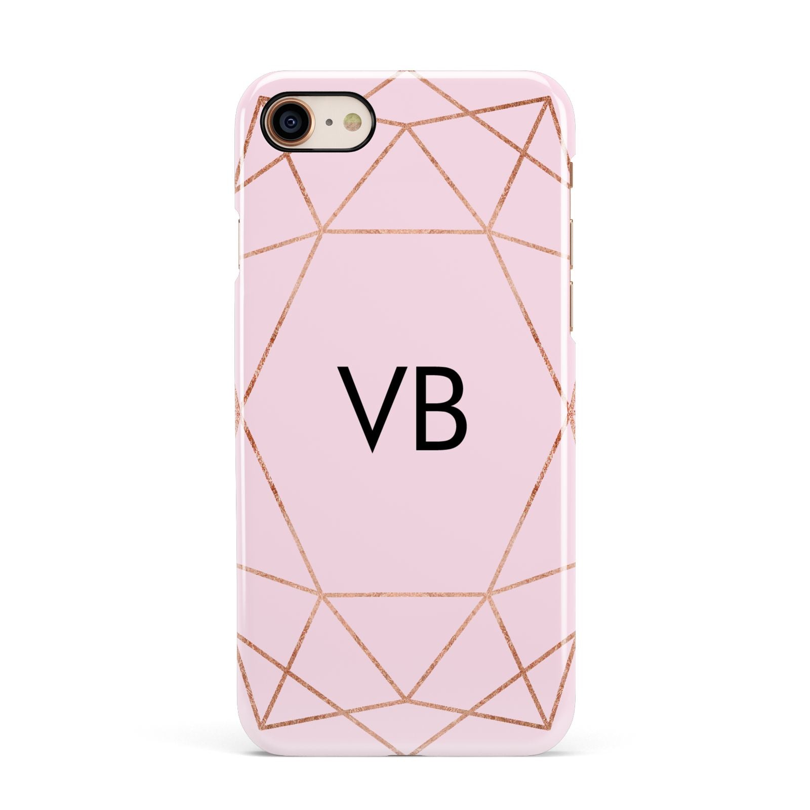 Personalised Pink Rose Gold Initials Geometric Apple iPhone 7 8 3D Snap Case