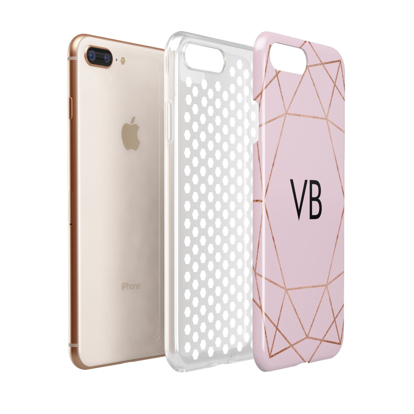 Personalised Pink Rose Gold Initials Geometric Apple iPhone 7 8 Plus 3D Tough Case Expanded View