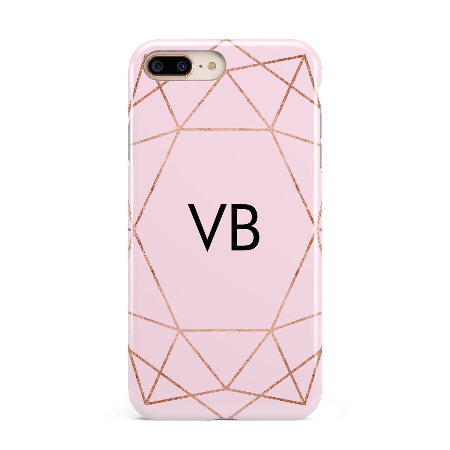 Personalised Pink Rose Gold Initials Geometric Apple iPhone 7 8 Plus 3D Tough Case