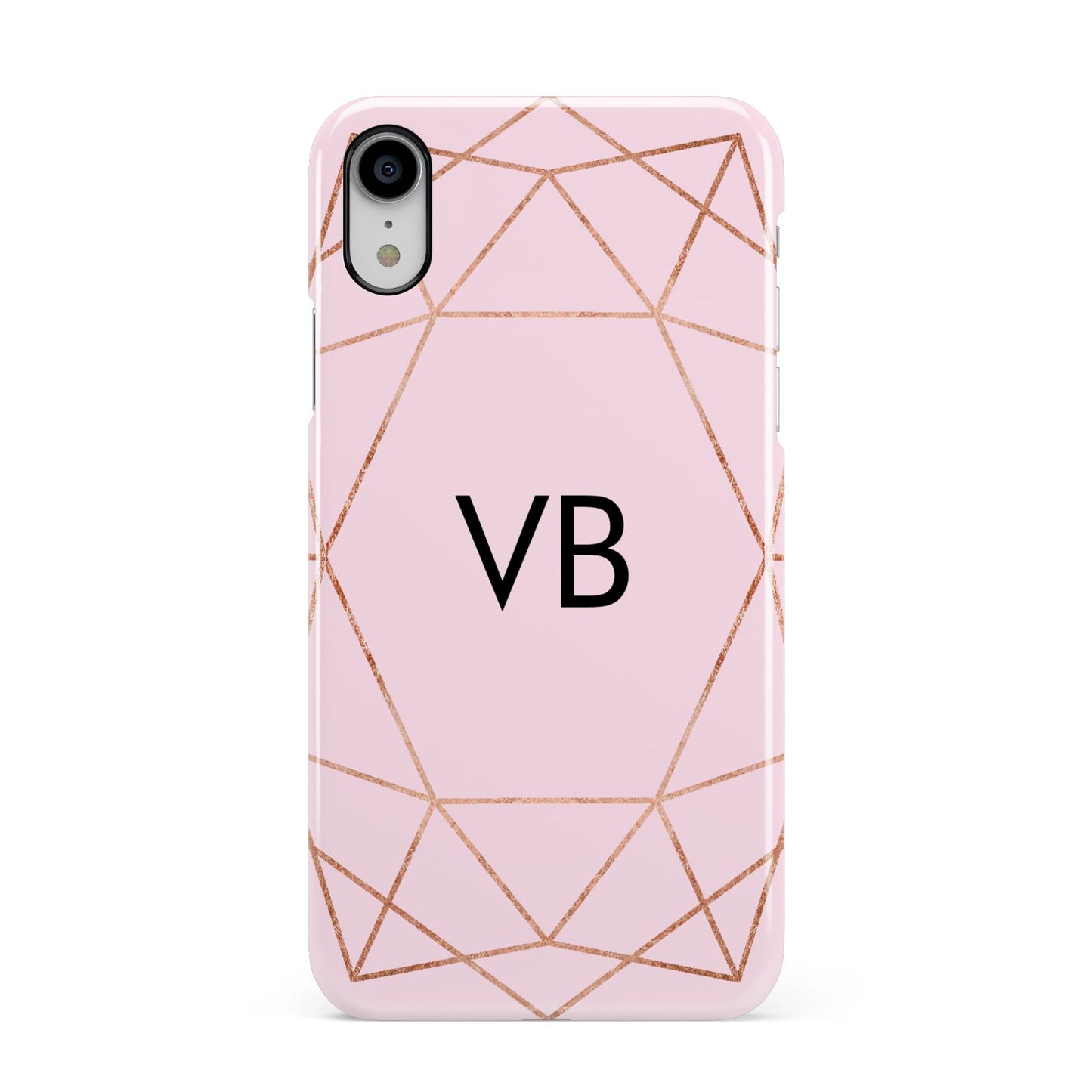 Personalised Pink Rose Gold Initials Geometric Apple iPhone XR White 3D Snap Case