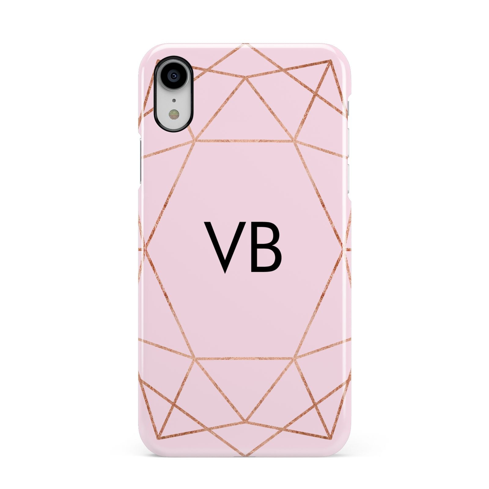 Personalised Pink Rose Gold Initials Geometric Apple iPhone XR White 3D Snap Case