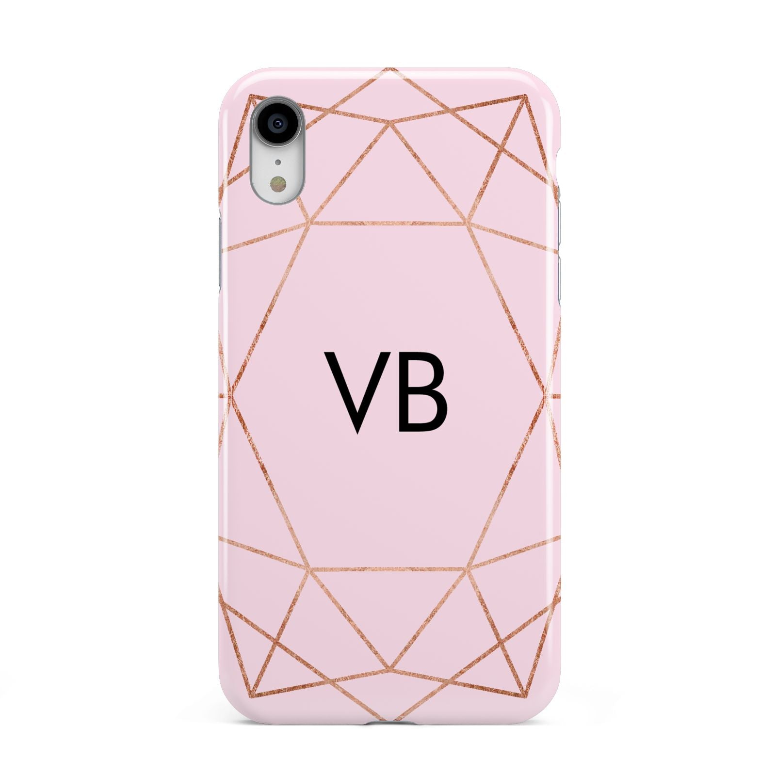 Personalised Pink Rose Gold Initials Geometric Apple iPhone XR White 3D Tough Case