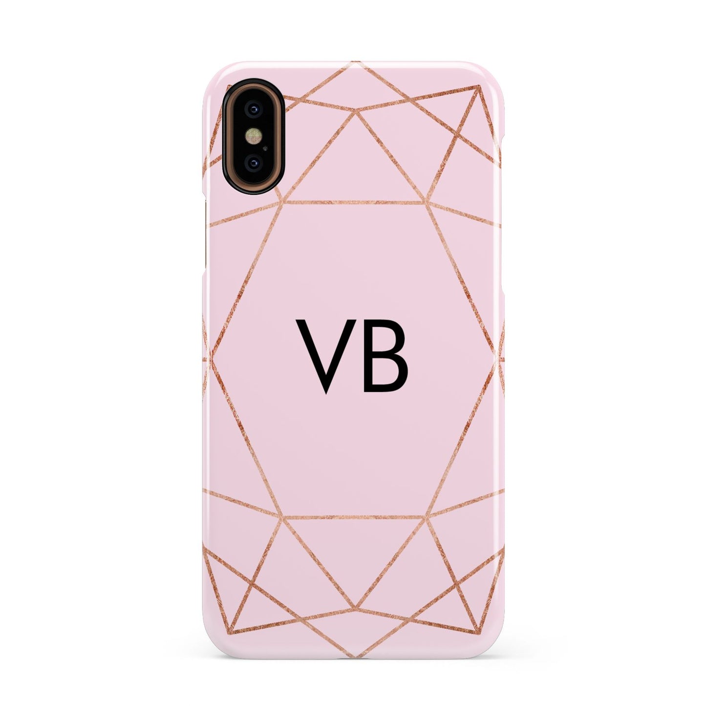 Personalised Pink Rose Gold Initials Geometric Apple iPhone XS 3D Snap Case