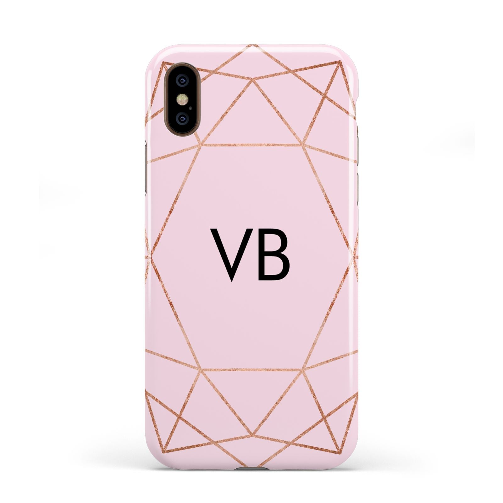 Personalised Pink Rose Gold Initials Geometric Apple iPhone XS 3D Tough