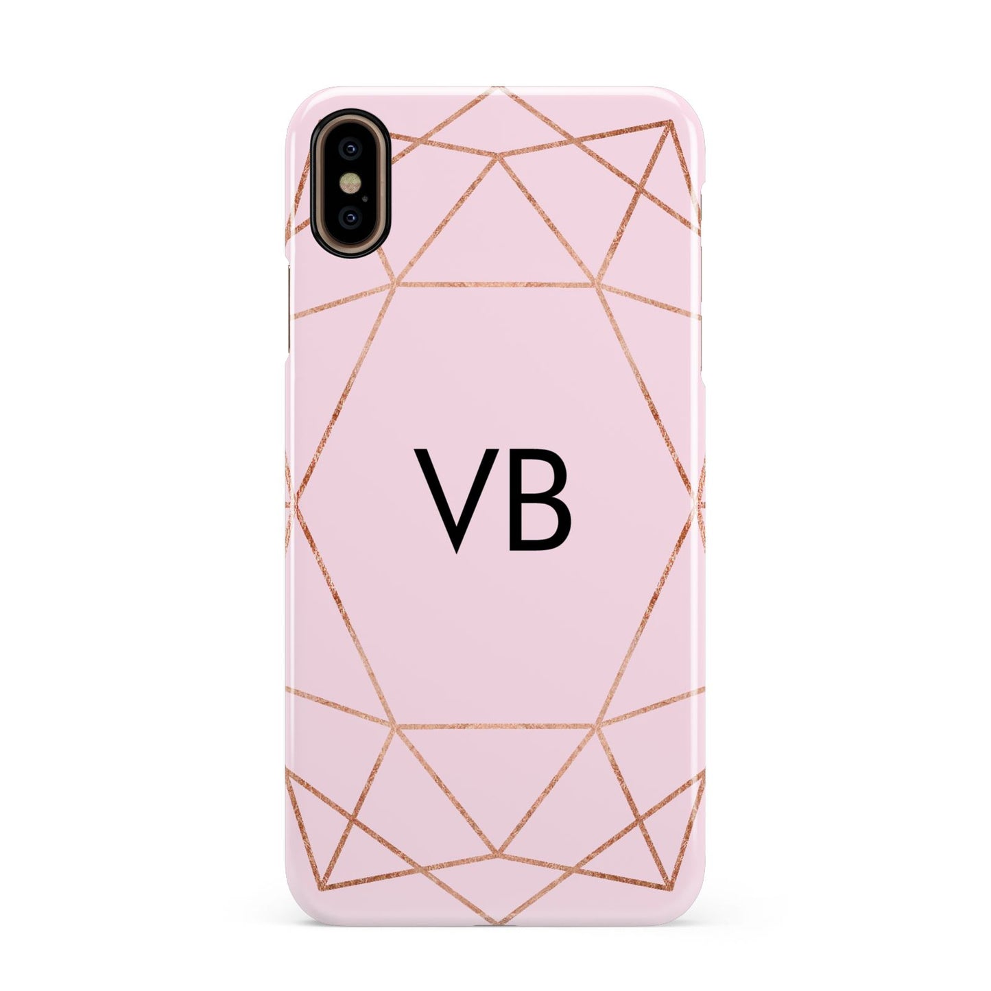 Personalised Pink Rose Gold Initials Geometric Apple iPhone Xs Max 3D Snap Case