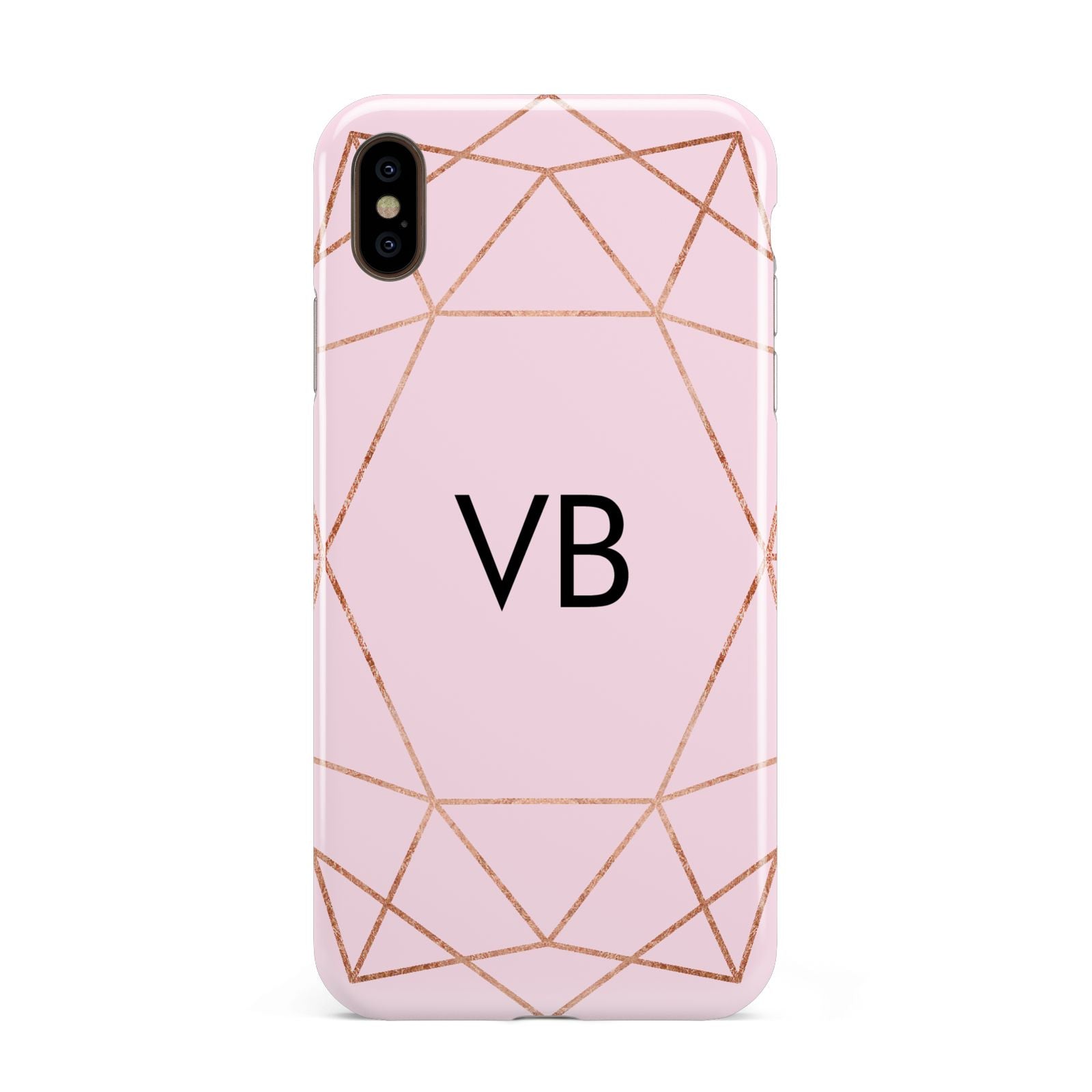 Personalised Pink Rose Gold Initials Geometric Apple iPhone Xs Max 3D Tough Case