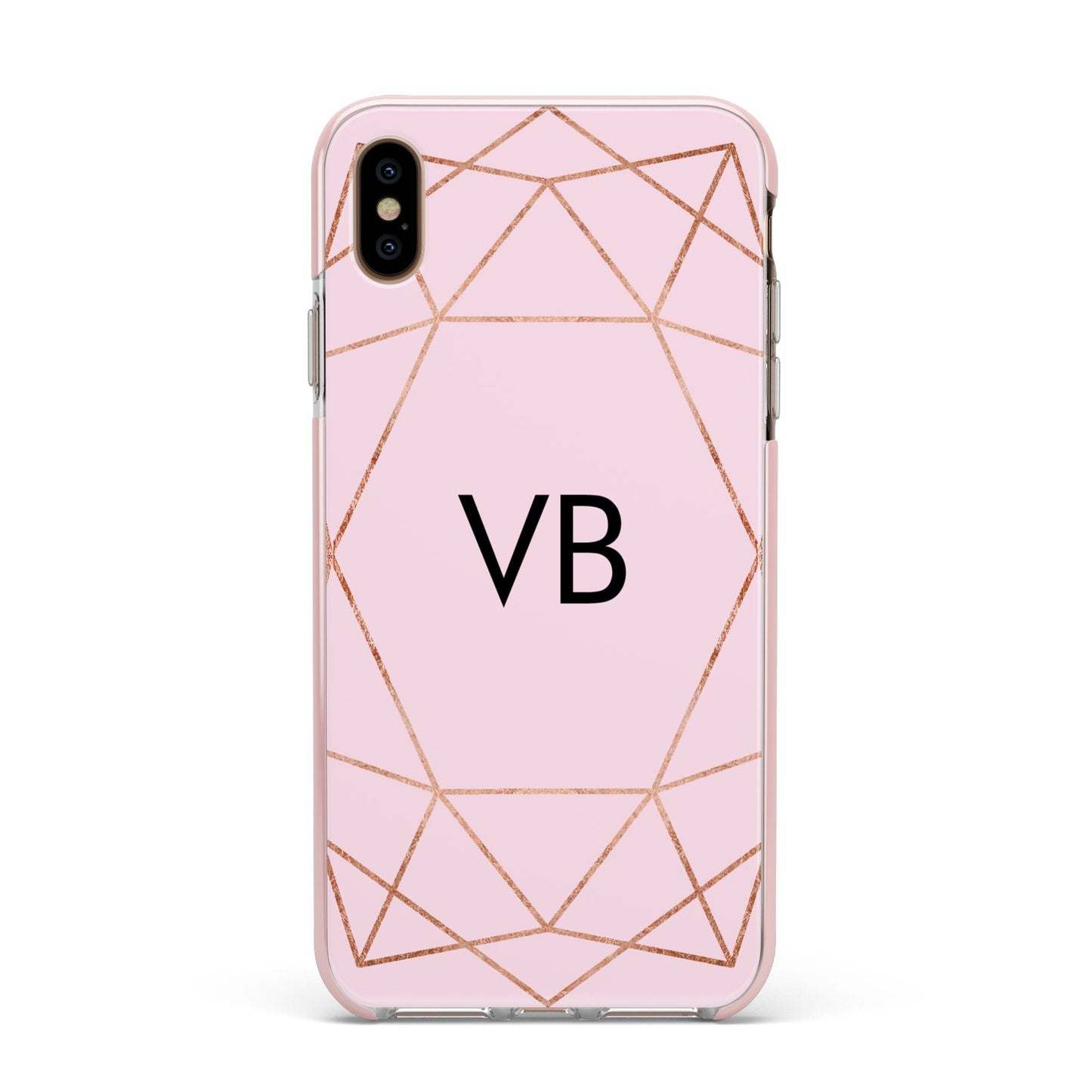 Personalised Pink Rose Gold Initials Geometric Apple iPhone Xs Max Impact Case Pink Edge on Gold Phone