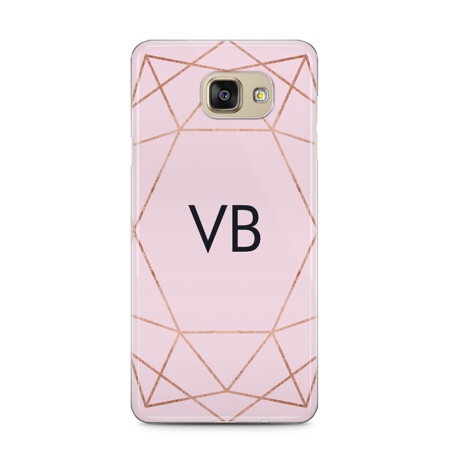 Personalised Pink Rose Gold Initials Geometric Samsung Galaxy A5 2016 Case on gold phone