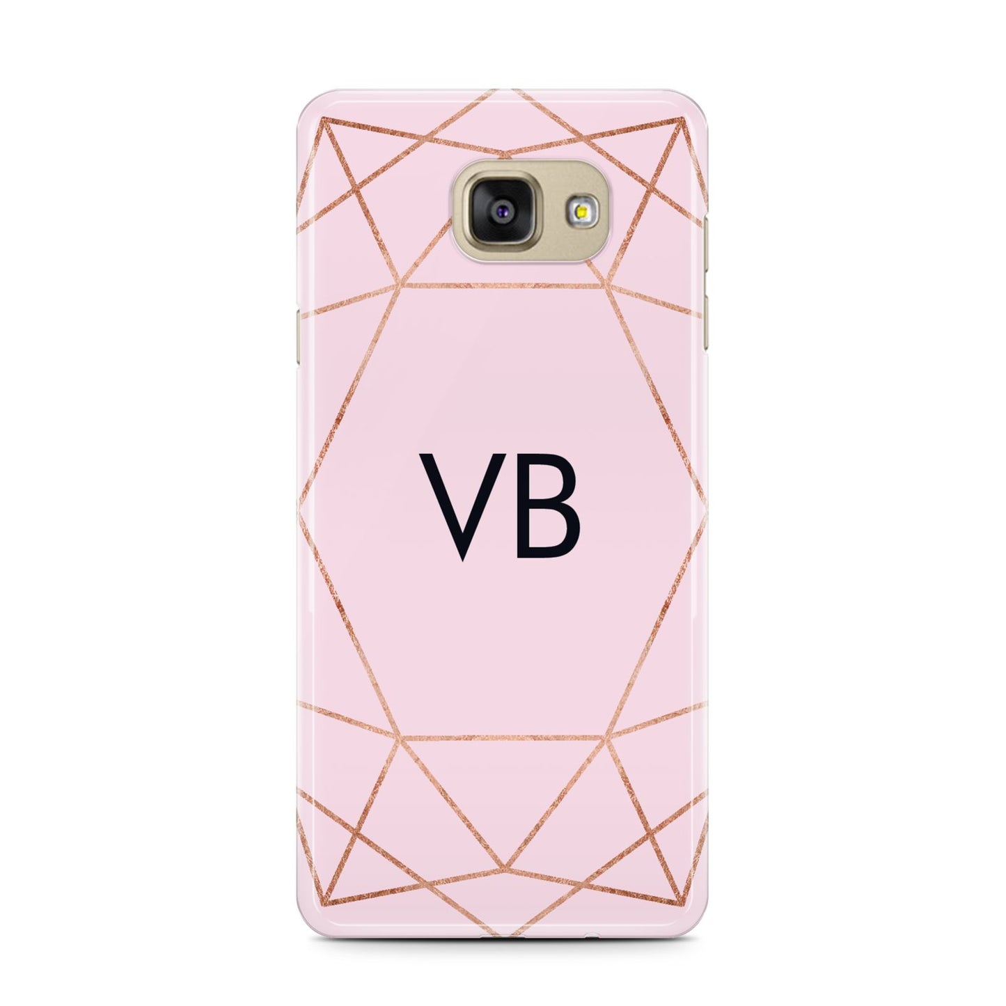 Personalised Pink Rose Gold Initials Geometric Samsung Galaxy A7 2016 Case on gold phone