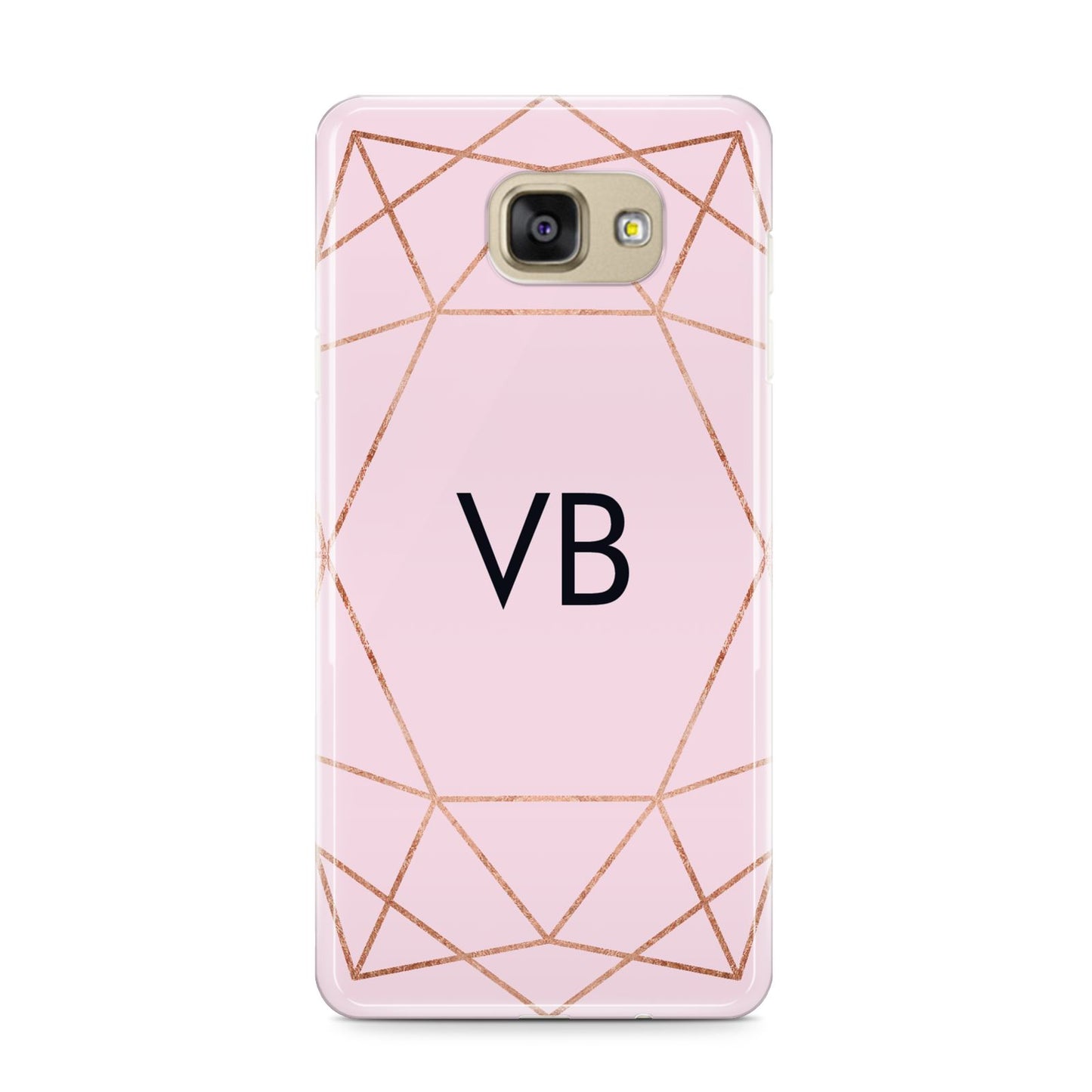 Personalised Pink Rose Gold Initials Geometric Samsung Galaxy A9 2016 Case on gold phone