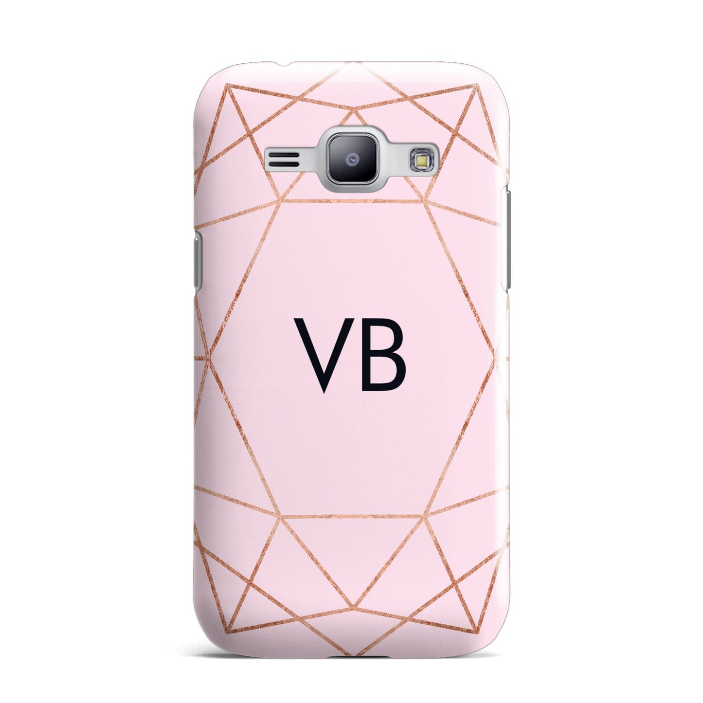 Personalised Pink Rose Gold Initials Geometric Samsung Galaxy J1 2015 Case